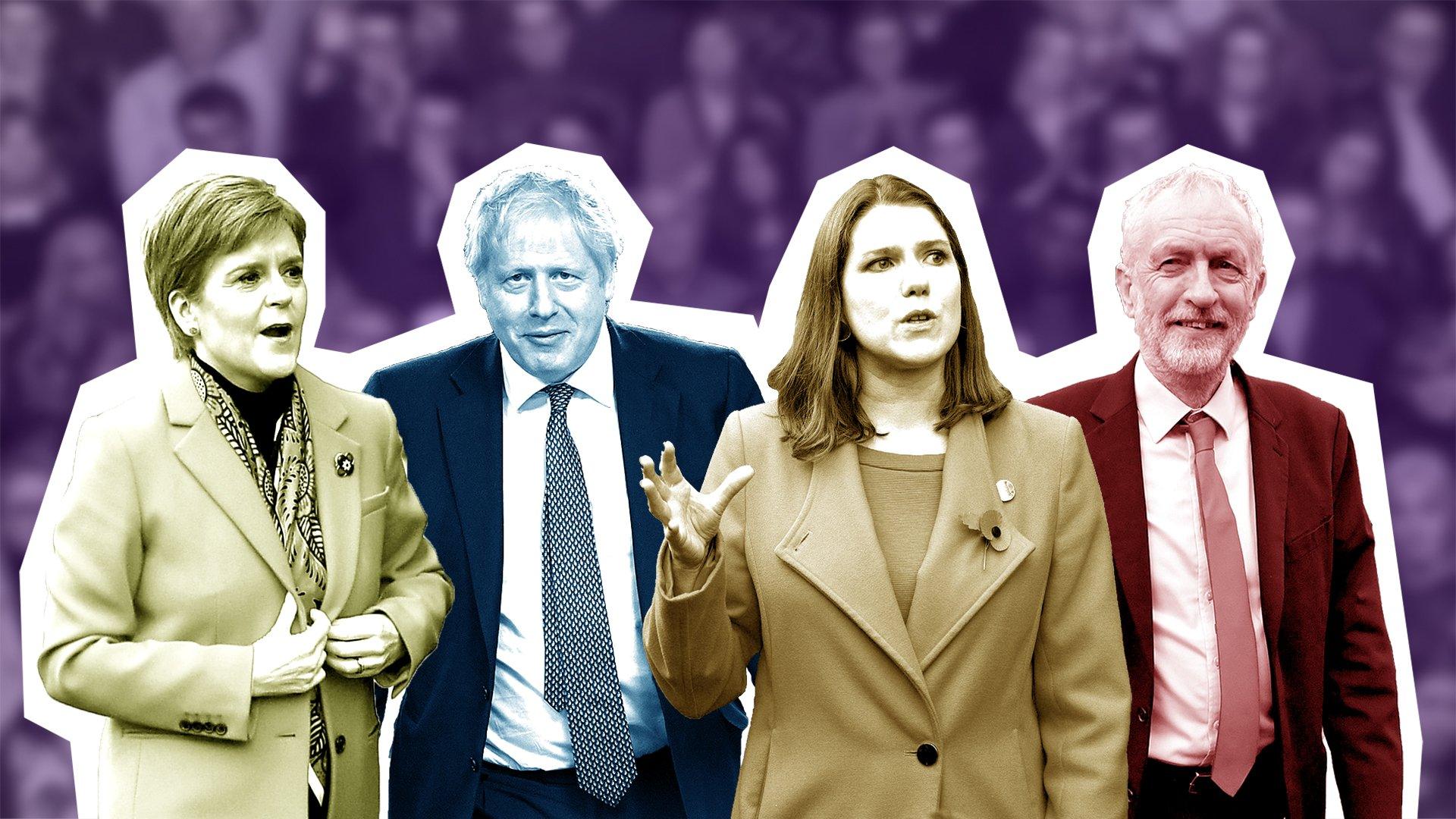 Party leaders Nicola Swinson, Boris Johnson, Jo Swinson and Jeremy Corbyn