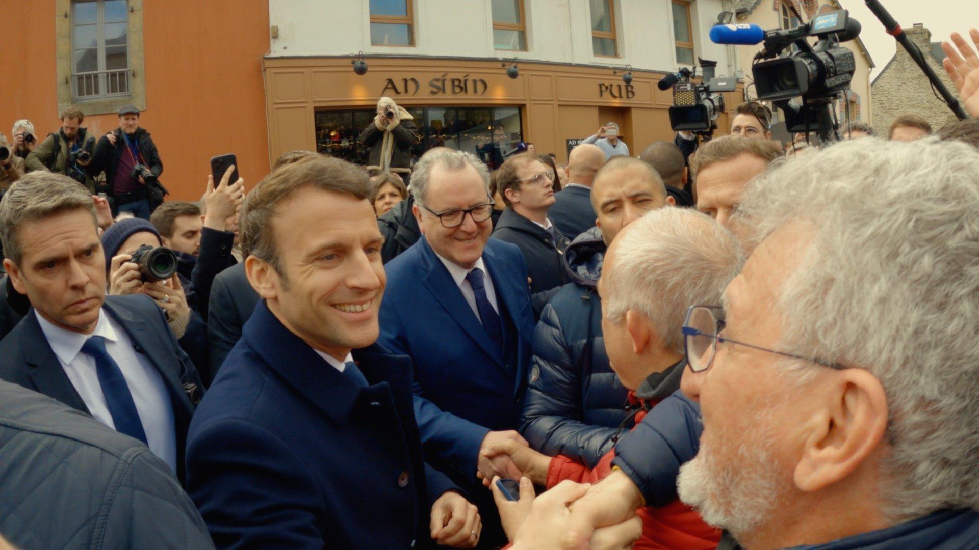 Emmanuel Macron at a rally in Brittany