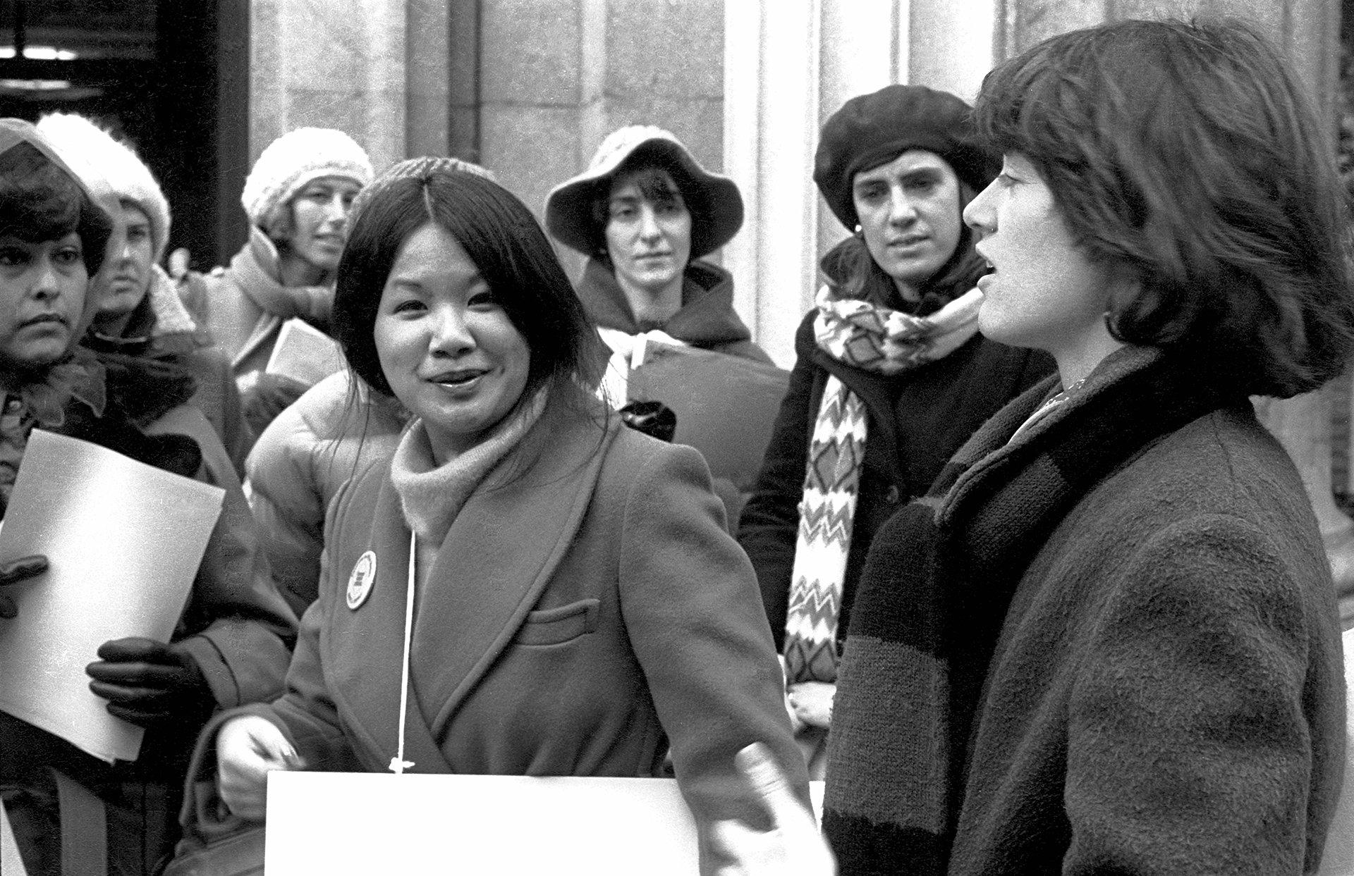 Mary Jung at the protest