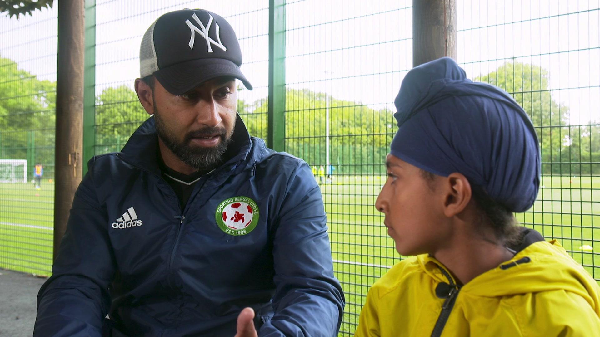 Balrag-interviewing-Imrul-Gazi,-a-grassroots-coach