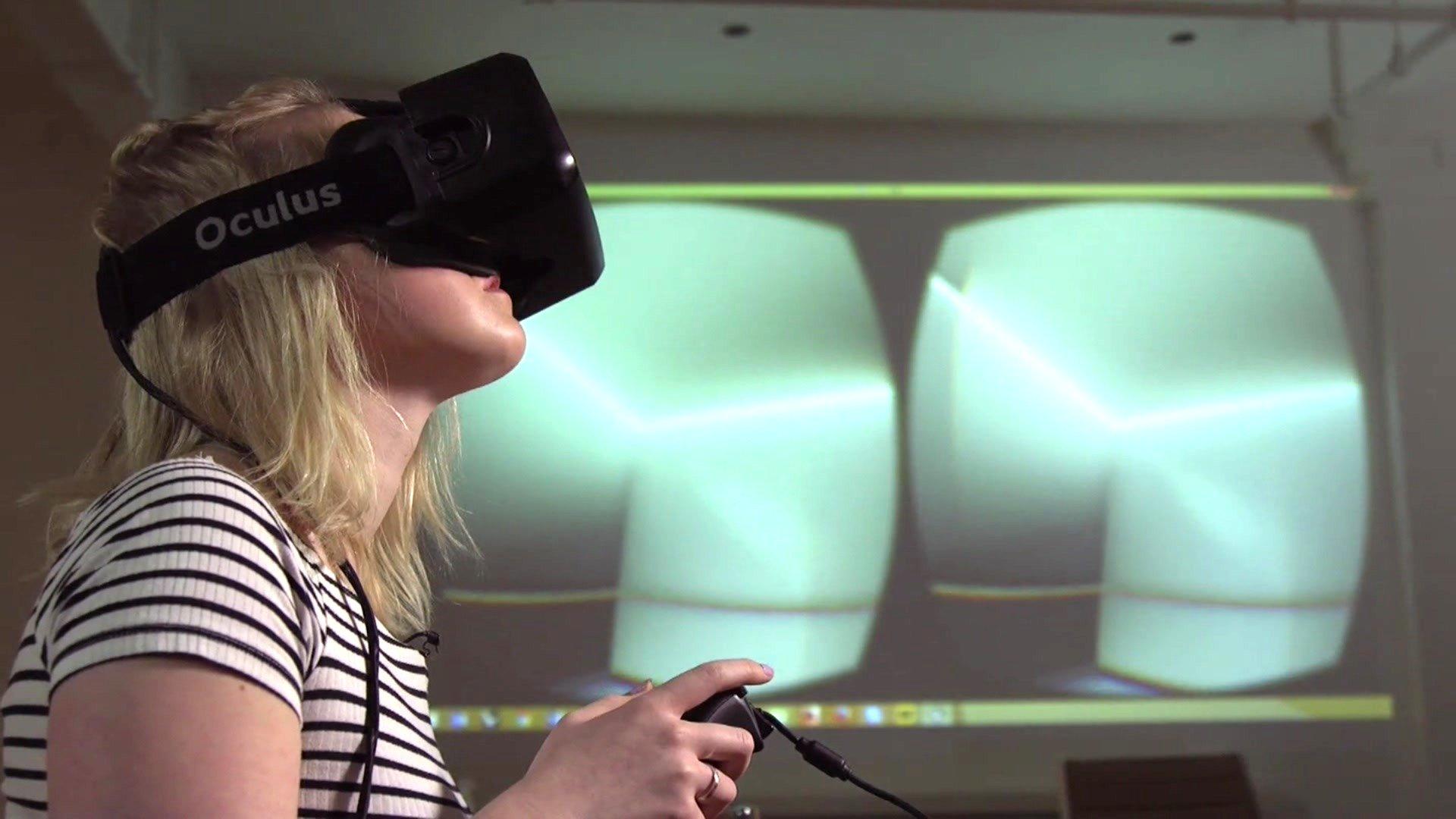 A girl using a VR headset