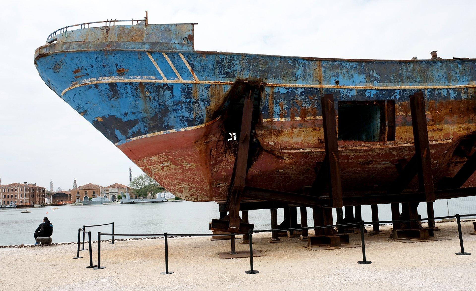 The boat, showing the holes used to retrieve the bodies