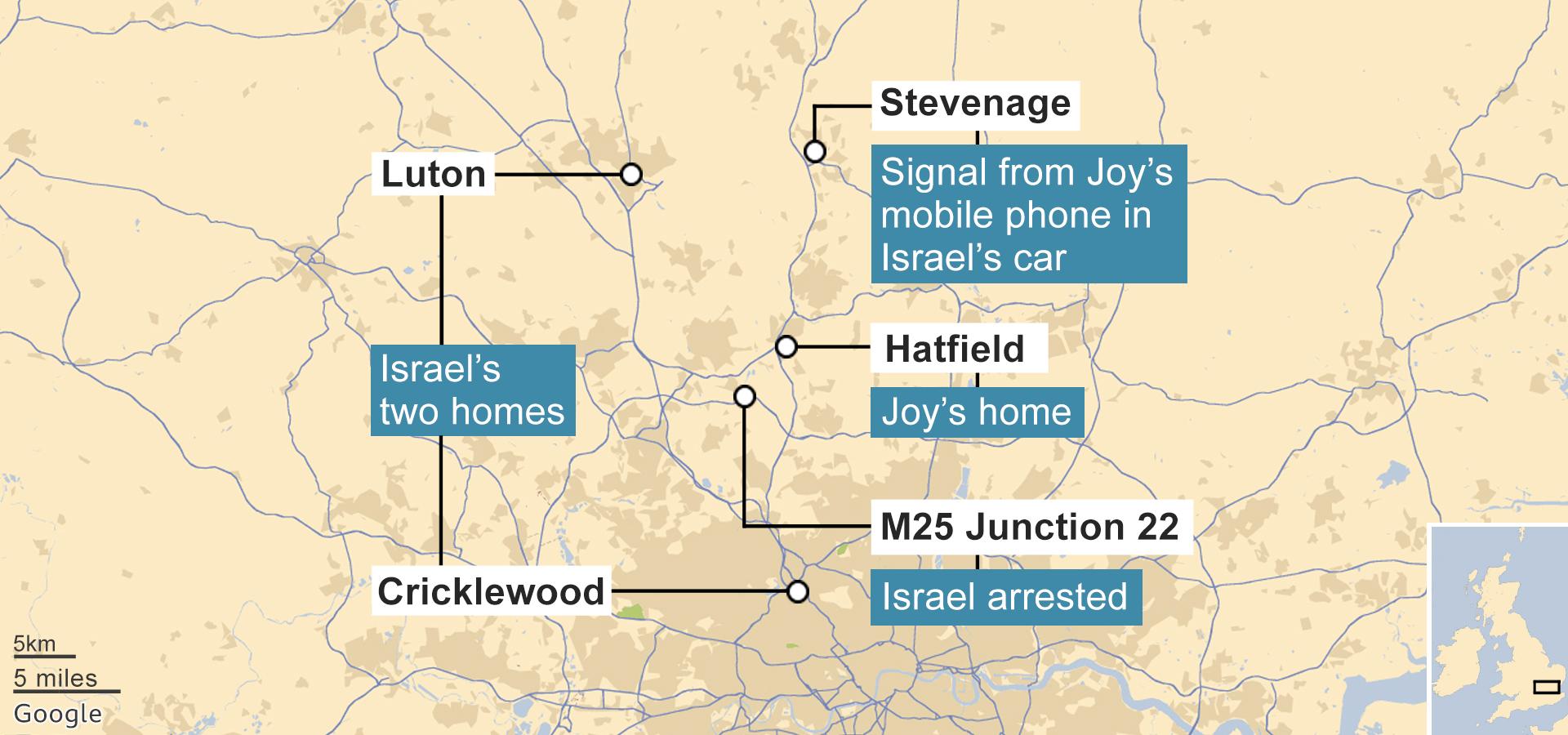 Map of area where Joy disappeared