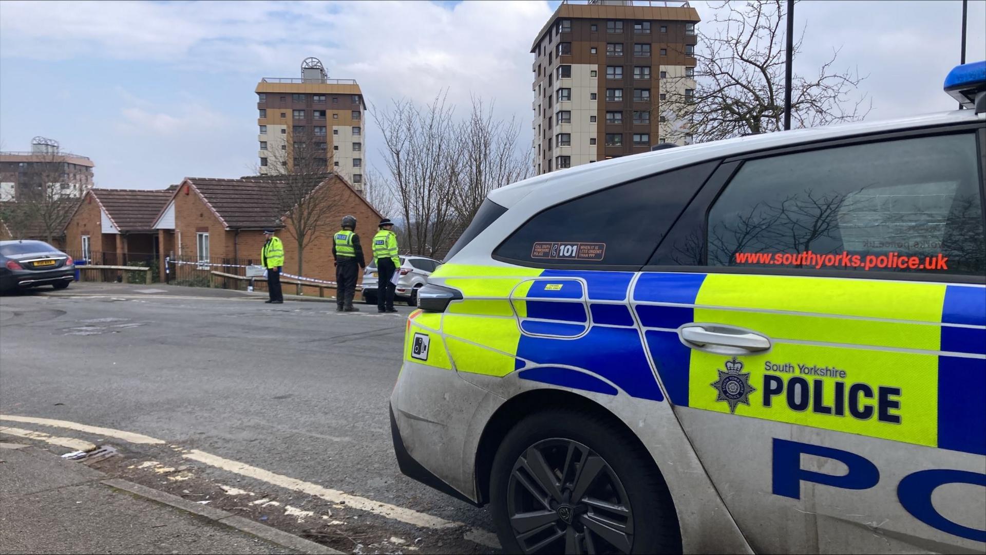 Police at the scene in Netherthorpe, Sheffield, on Saturday