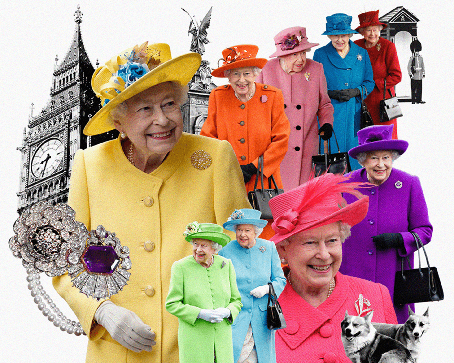 Queen in colour matching coats and hats