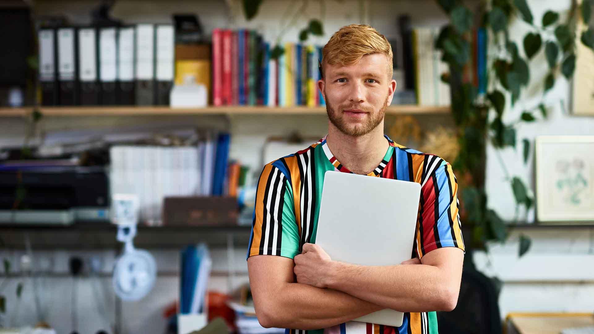 European office worker looking at camera