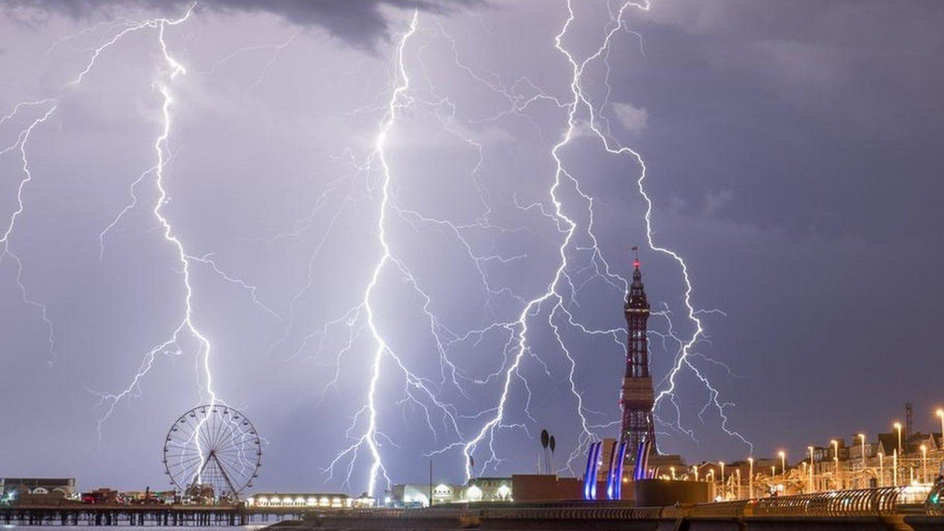 Lightning strikes over Blackpool Tower