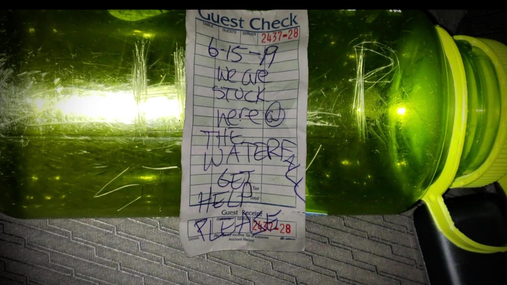 Curtis Whitson placed the SOS note in a green drinking bottle, pictured here