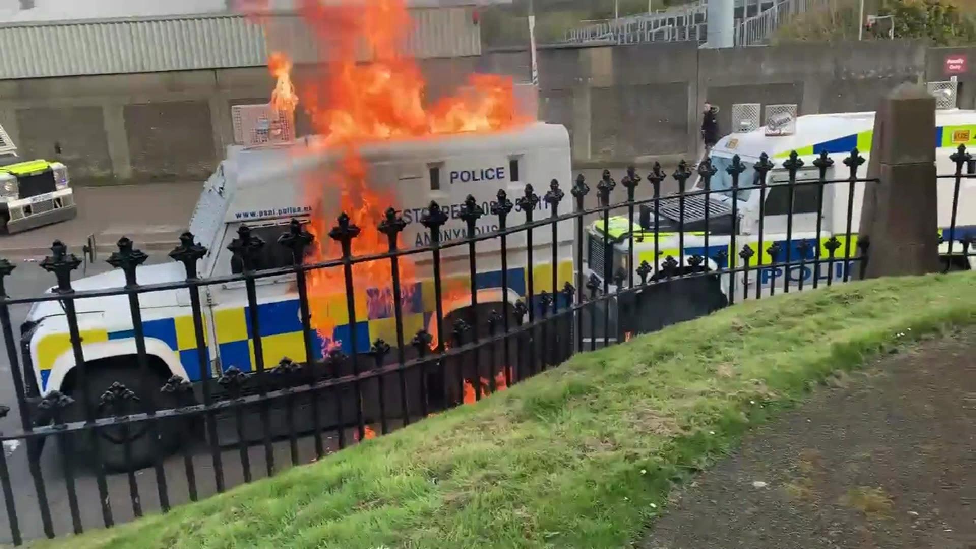 Petrol bomb attack on the police