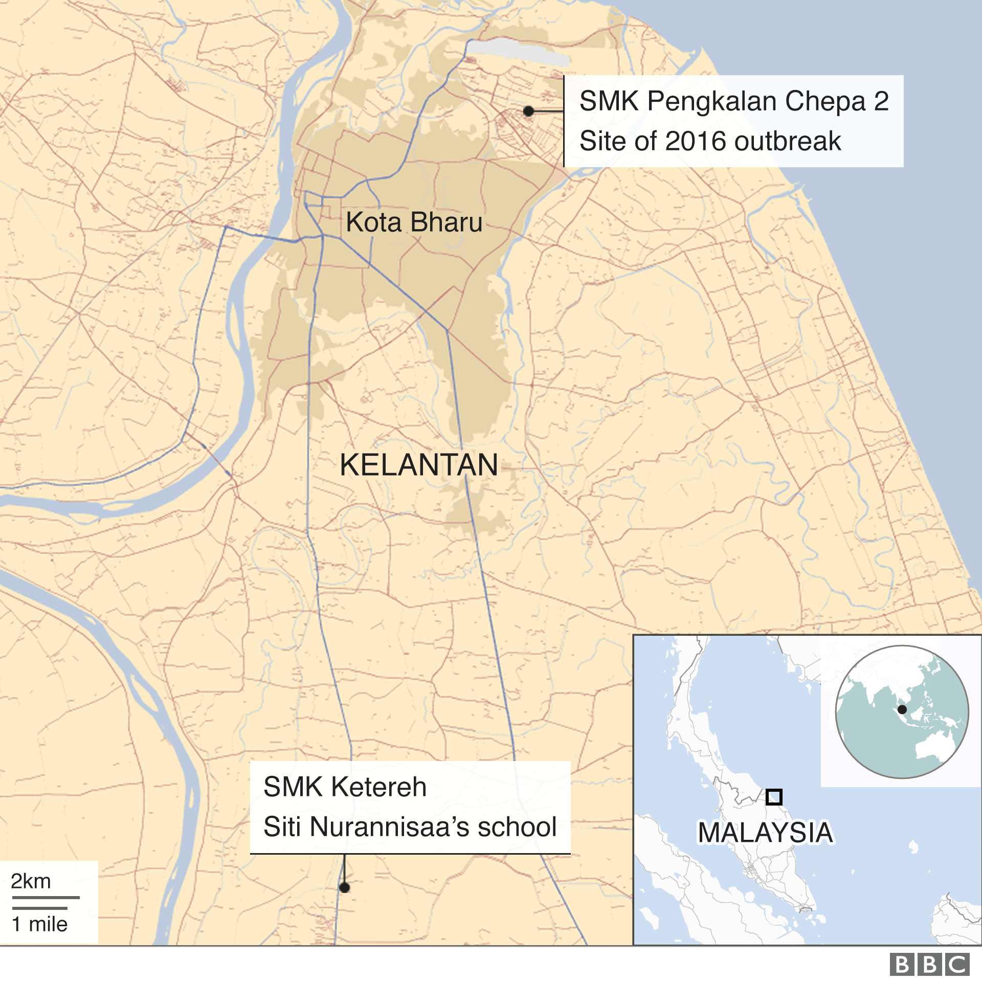 A map of Kelantan and its towns