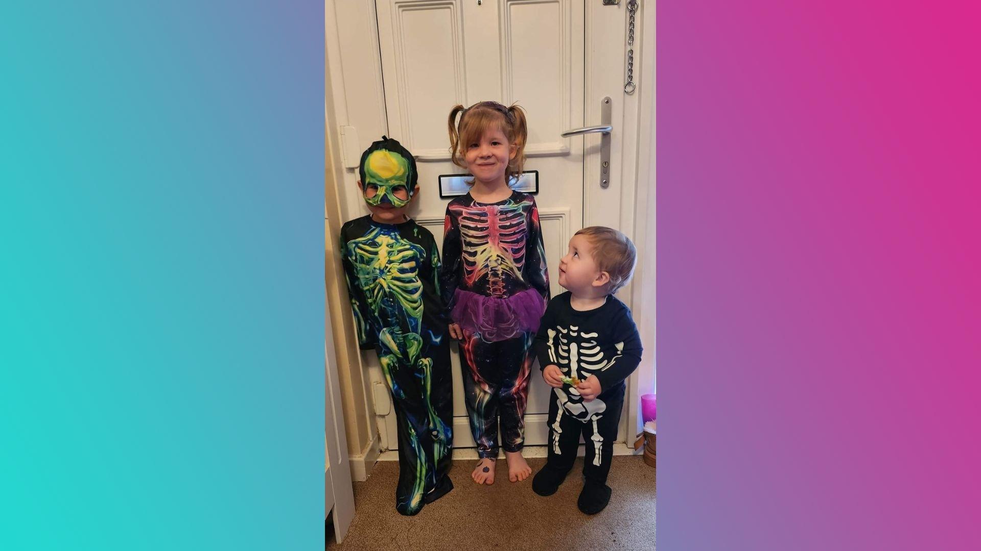 Skeleton costumes.