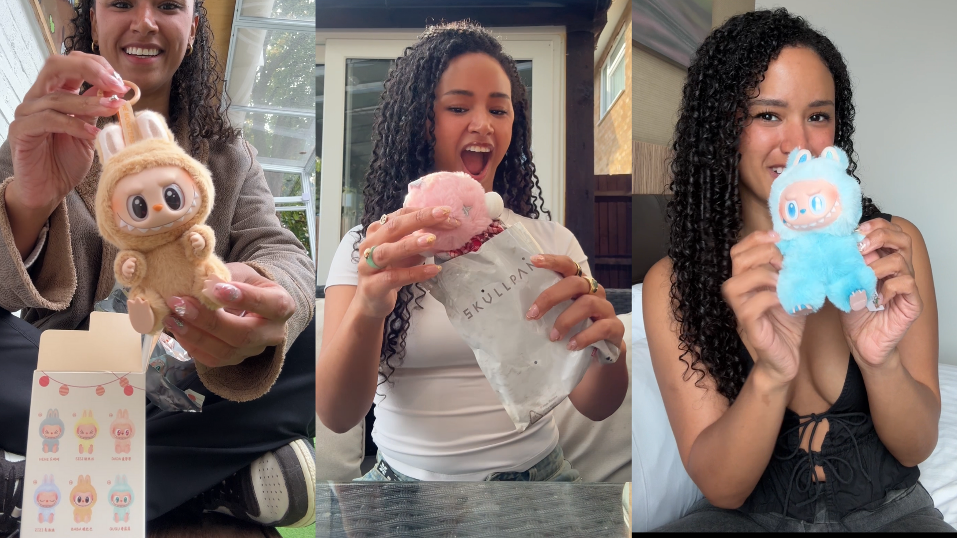 Jaydee poses with her Labubus in several different colours