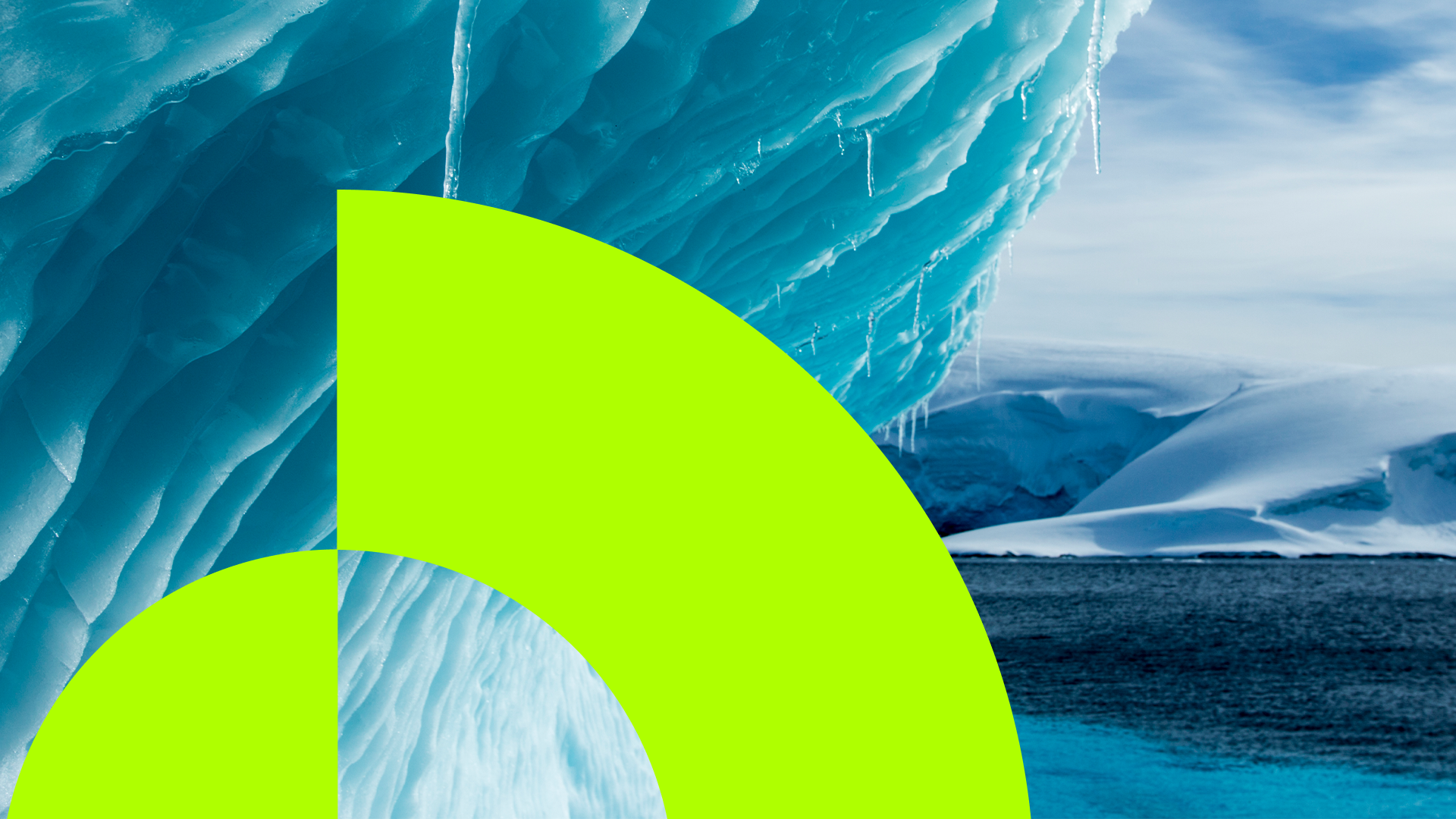 Promotional image showing melting ice and part of a green circle