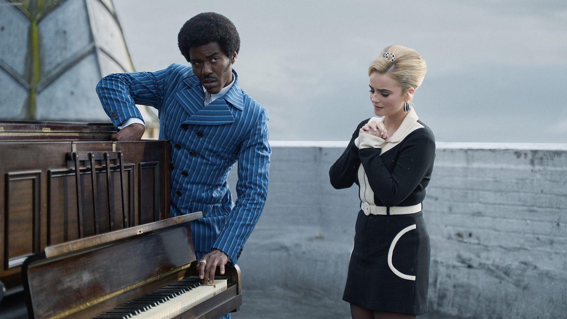 The Doctor and Ruby playing a piano on the roof of Abbey Road Studios in 1963.