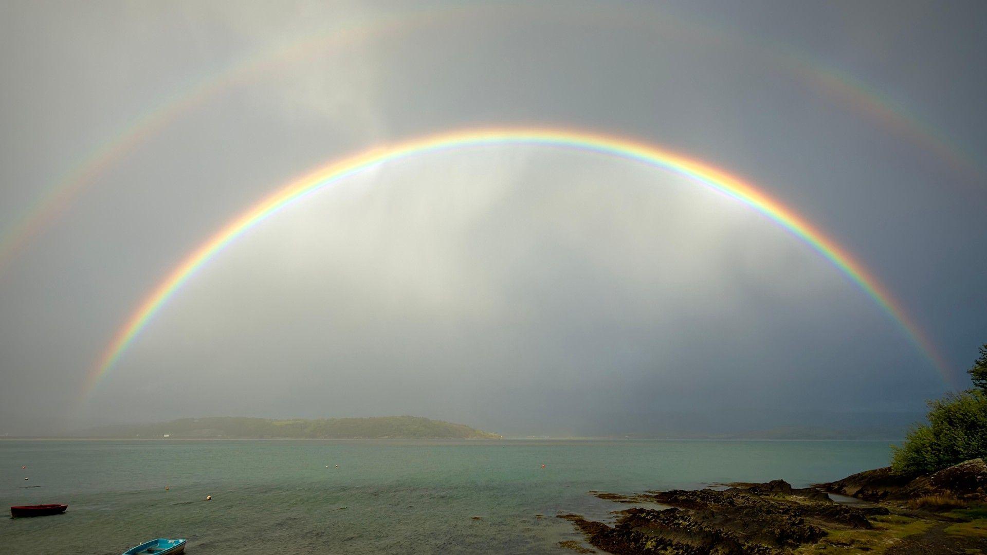 Photo of a double rainbow looking out to sea, taken in Porthmadog in Gwynedd