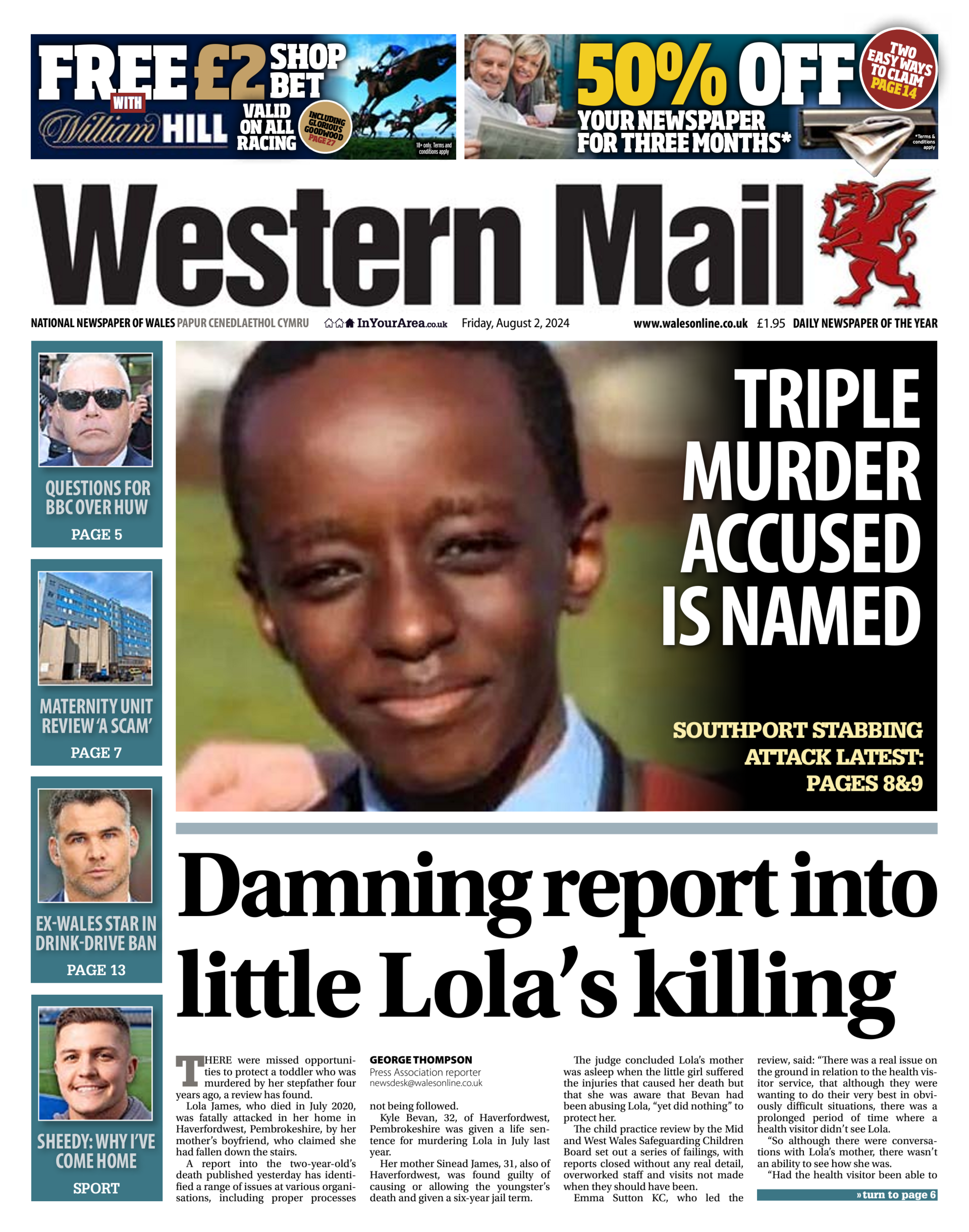Front page of the Western Mail 