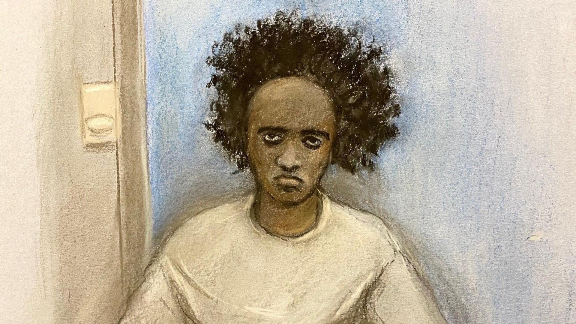 A courtroom sketch shows Southport attacker Axel Rudakubana