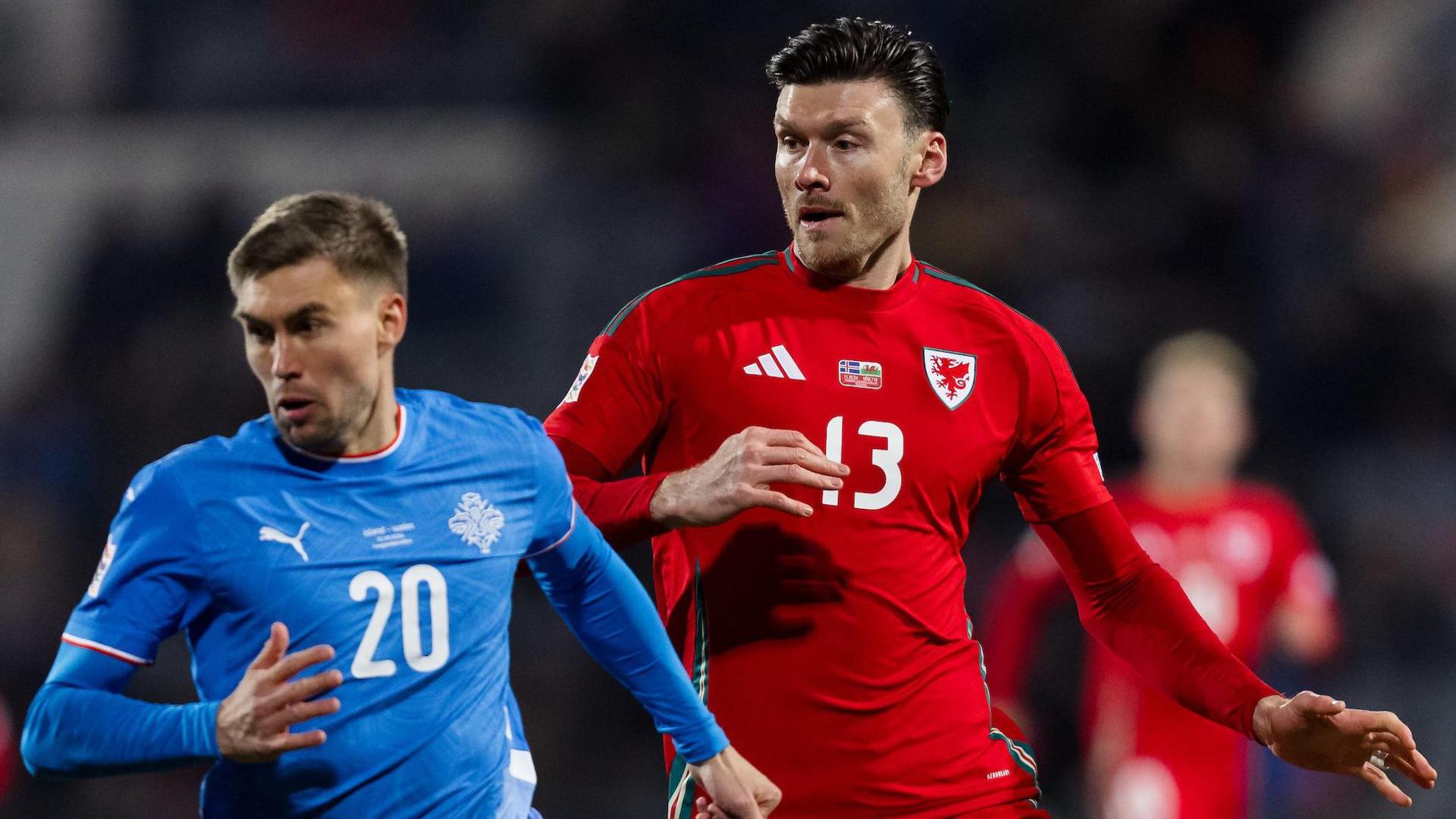 Wales striker Kieffer Moore in action against Iceland