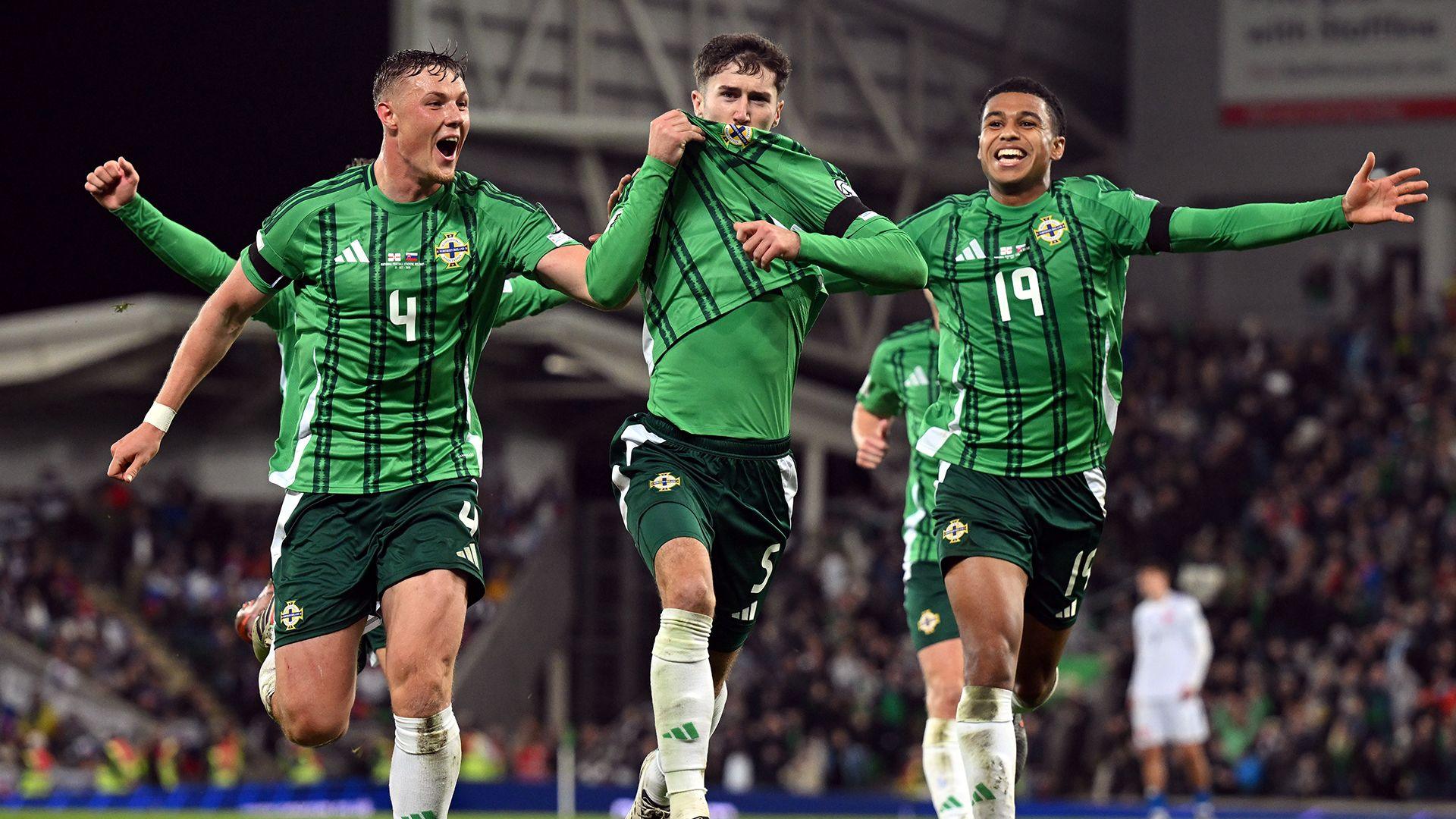 Trai Hume celebrates scoring against Slovakia