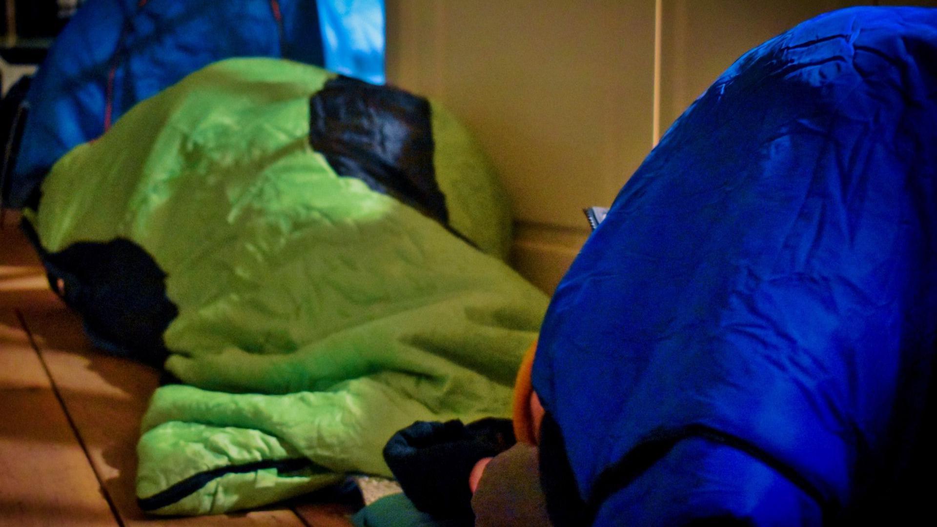 People in sleeping bags, Wicksteed Park