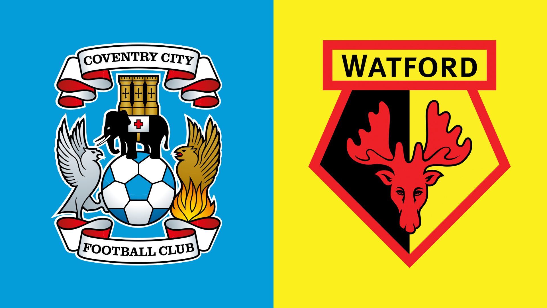 The club badges of Coventry City and Watford