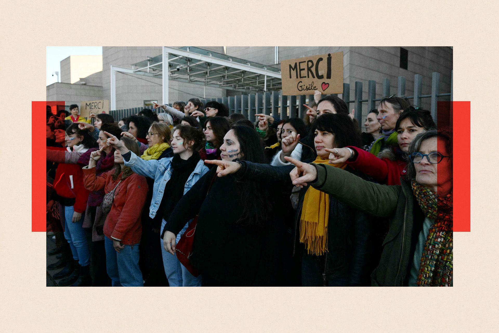 Women gather in support of Gisèle Pelicot outside the Avignon courthouse