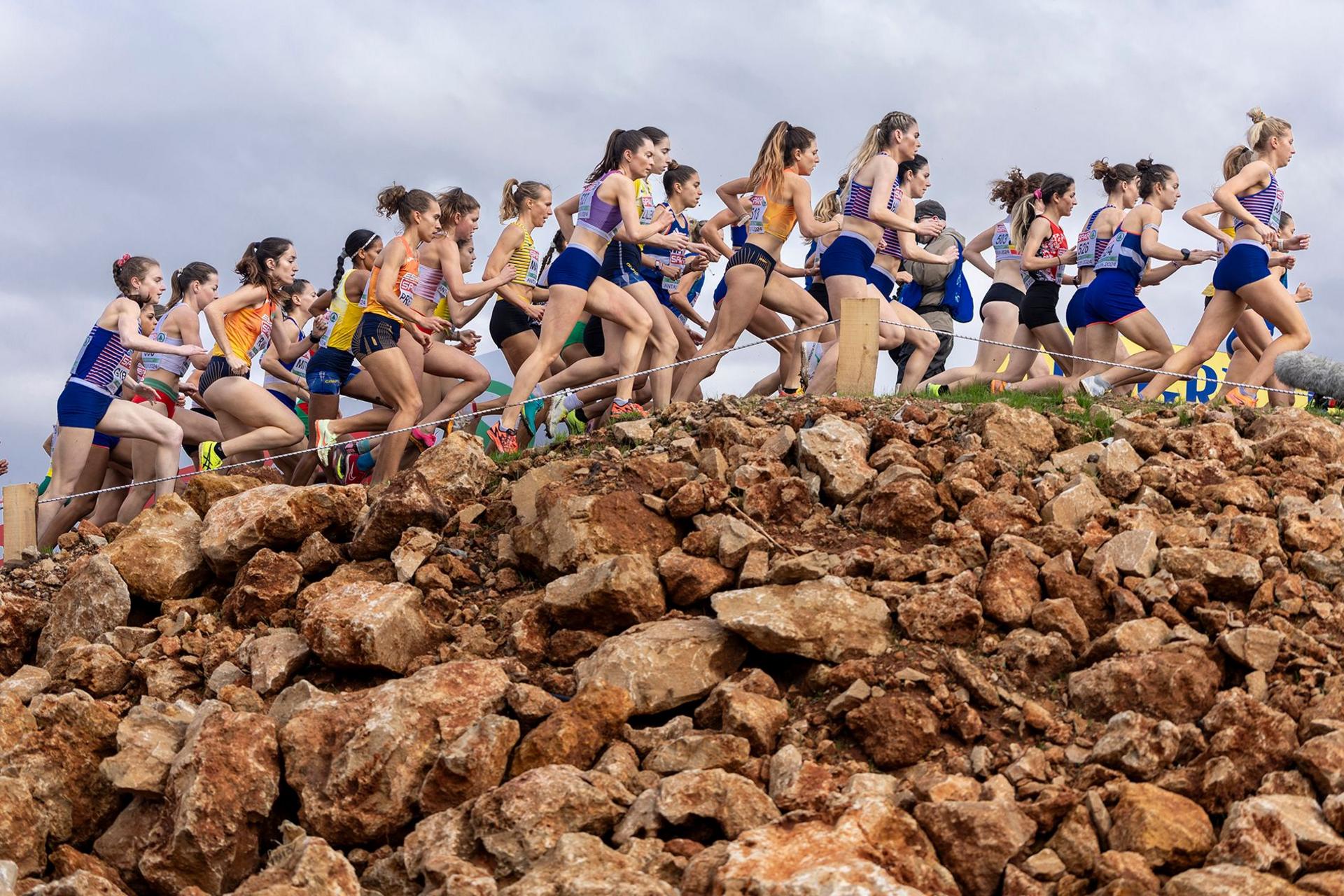 Athletes compete during the women's senior cross country race during the 30th European Cross Country Championships in Antalya, Turkey. 