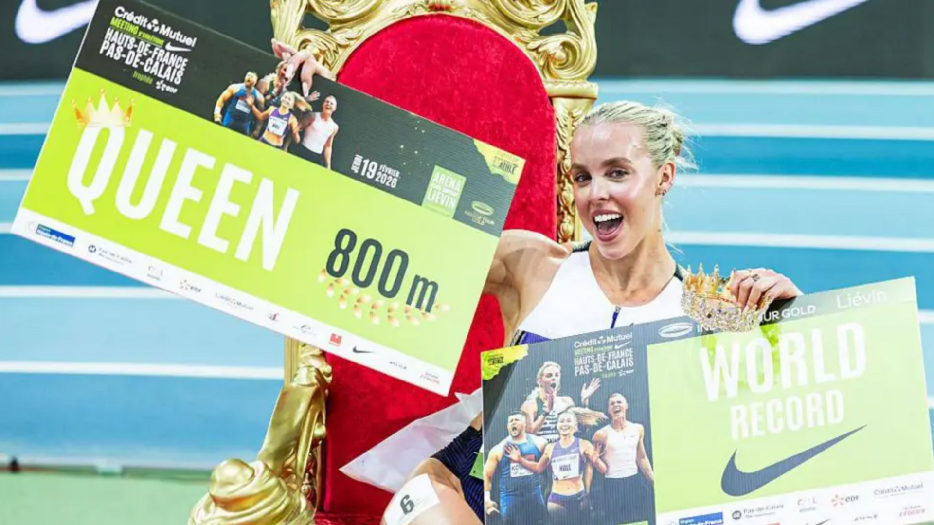 Keely Hodgkinson celebrates breaking the indoor 800m world record