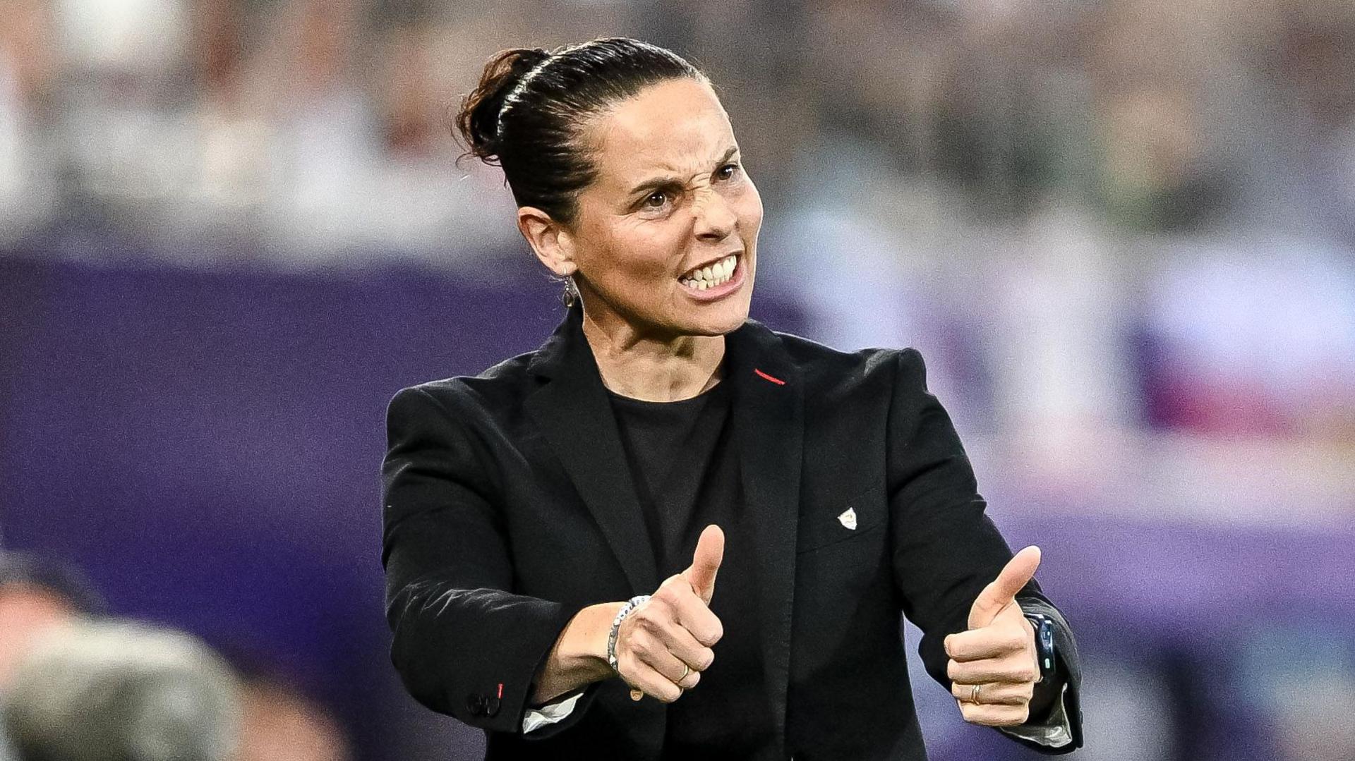 Rhian Wilkinson on the touchline at Euro 2025