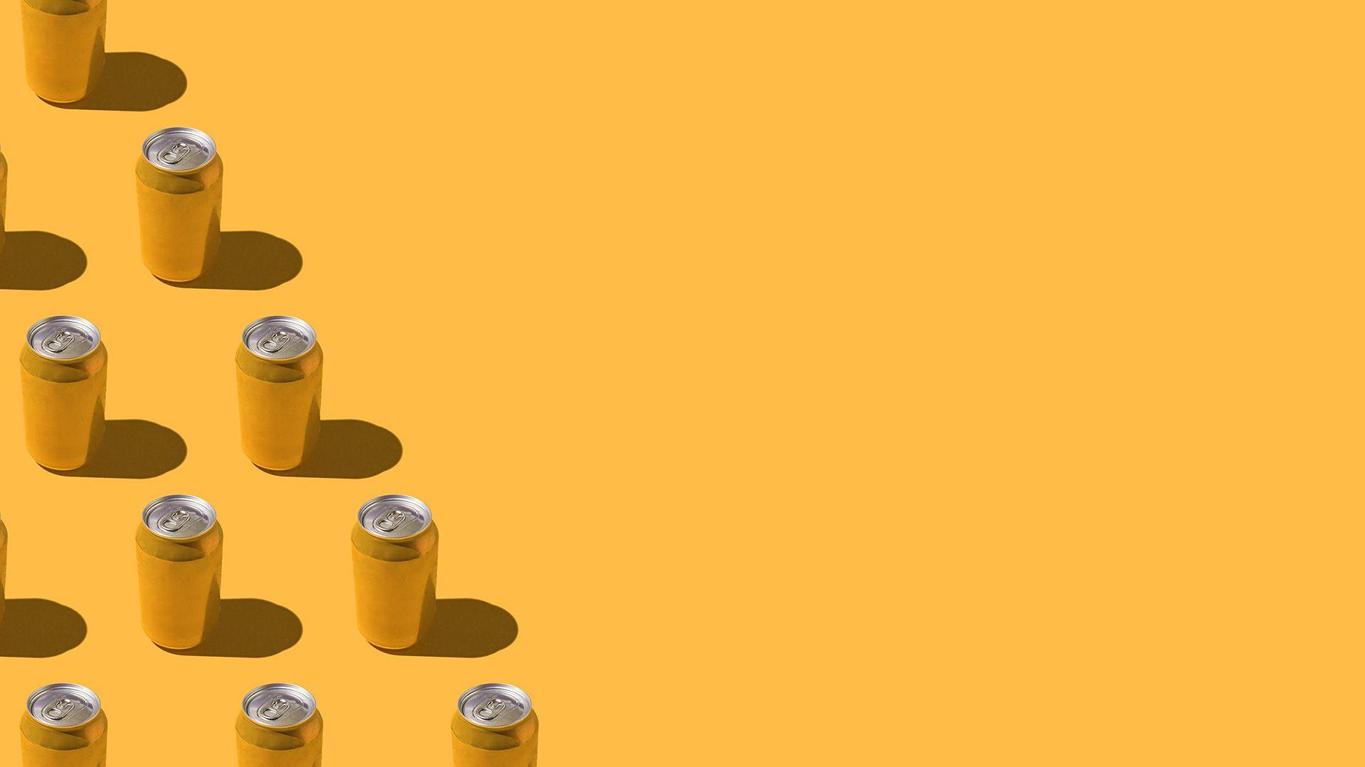 Pattern of yellow beer cans on a yellow background