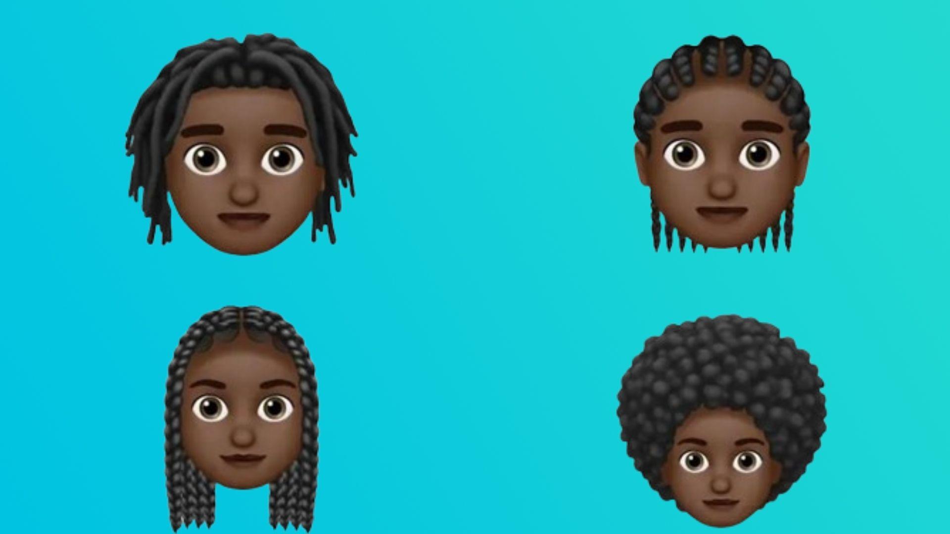 Four emojis showing black and mixed-race hairstyles