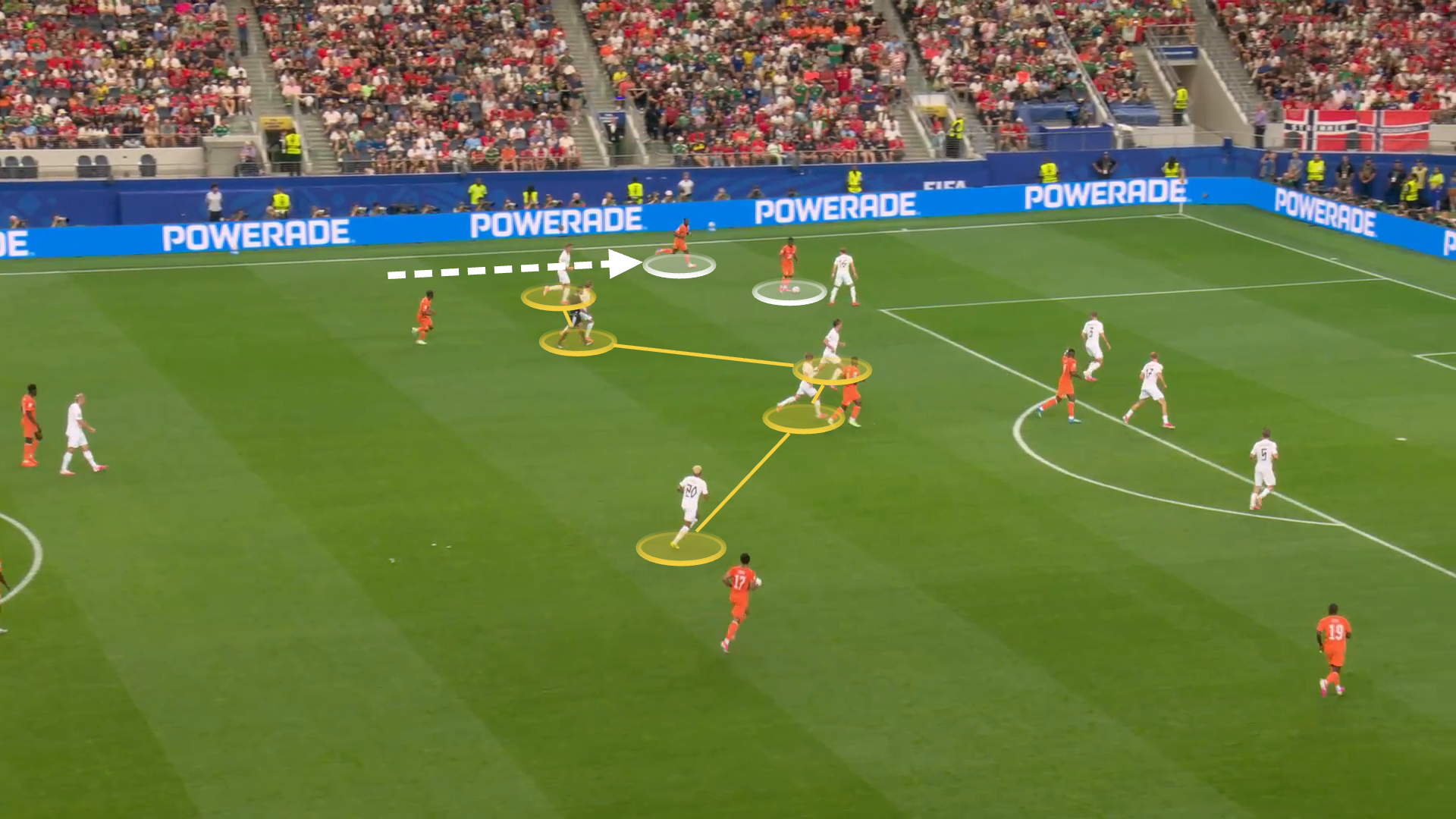 Screen grab of Ivory Coast's wide play vs Norway.