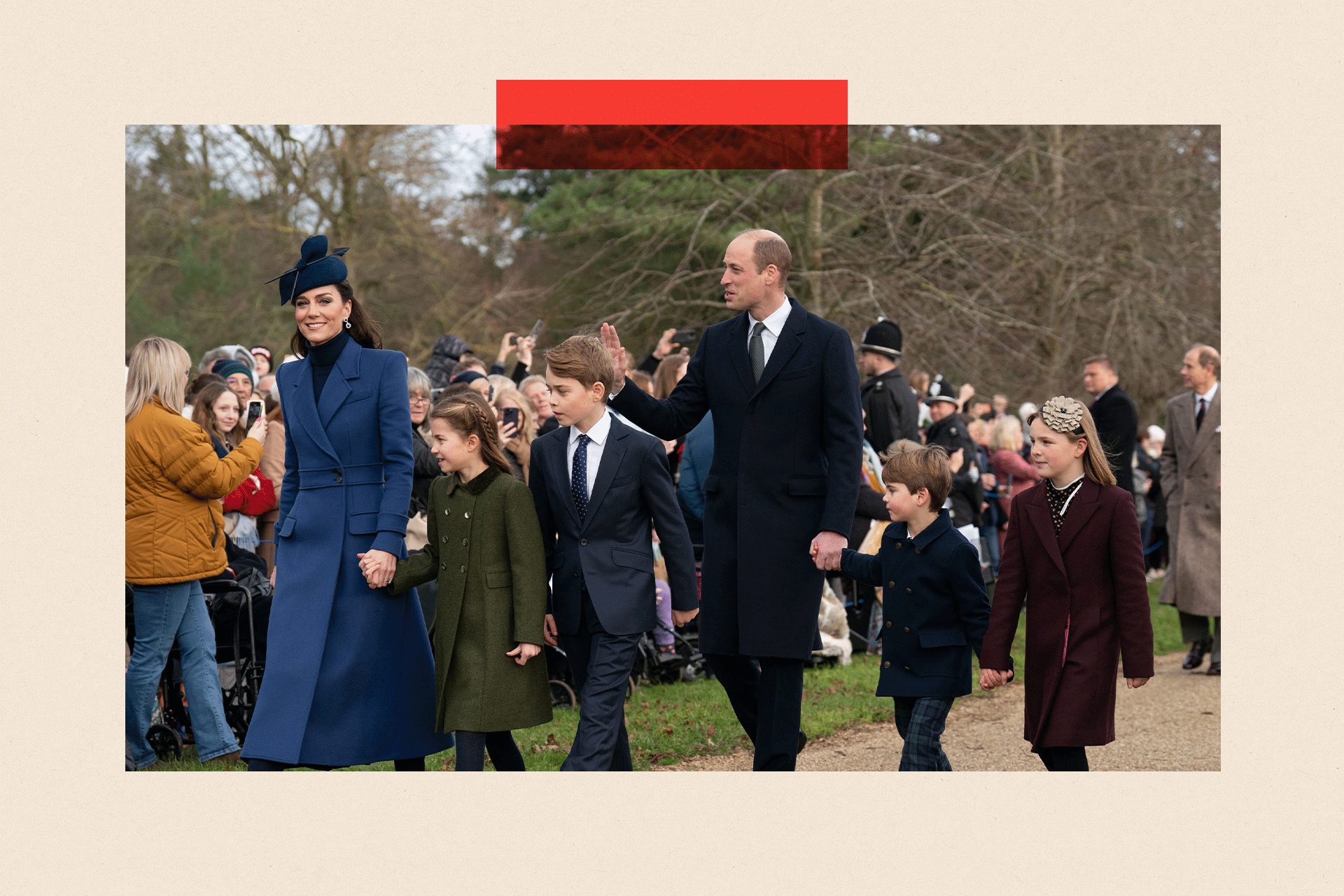 Left to right: The Princess of Wales, Princess Charlotte, Prince George, the Prince of Wales, Prince Louis and Mia Tindall attending the Christmas Day morning church service at St Mary Magdalene Church in Sandringham, Norfolk