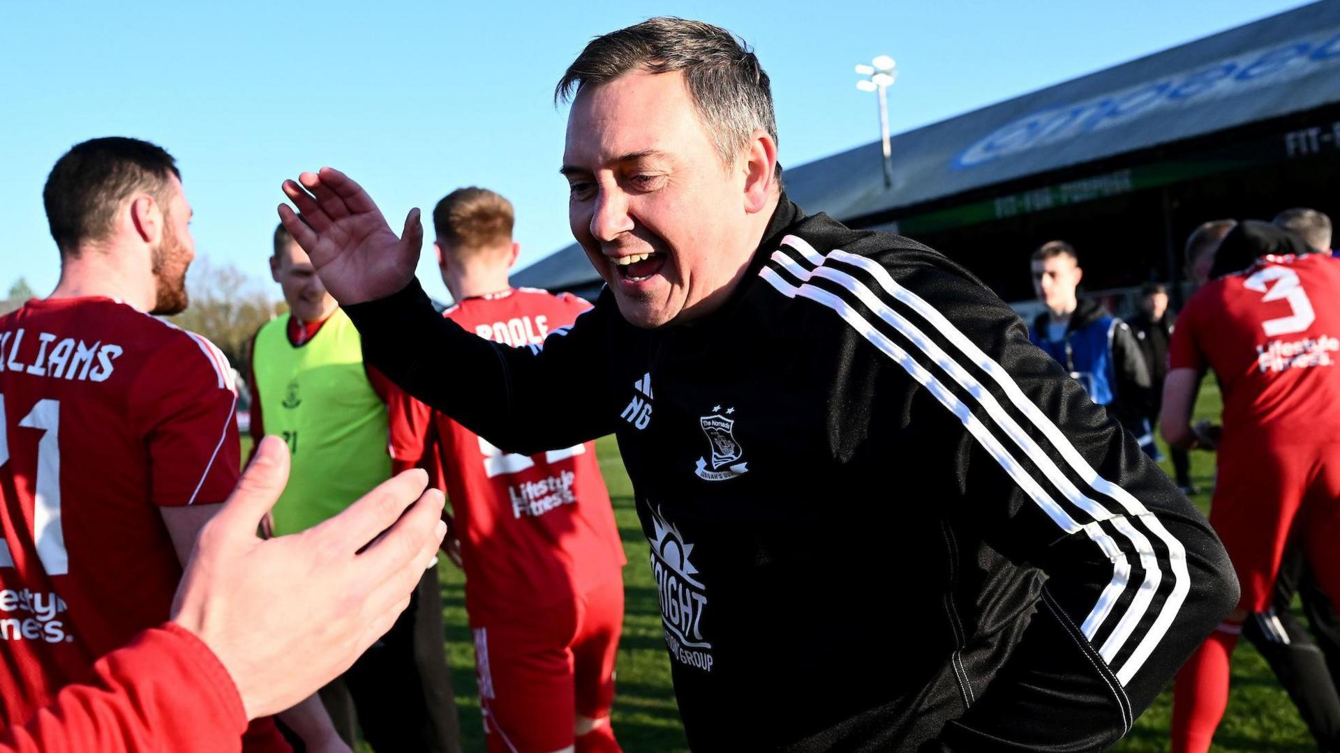 Neil Gibson celebrates Connah's Quay's Welsh Cup final win over New Saints