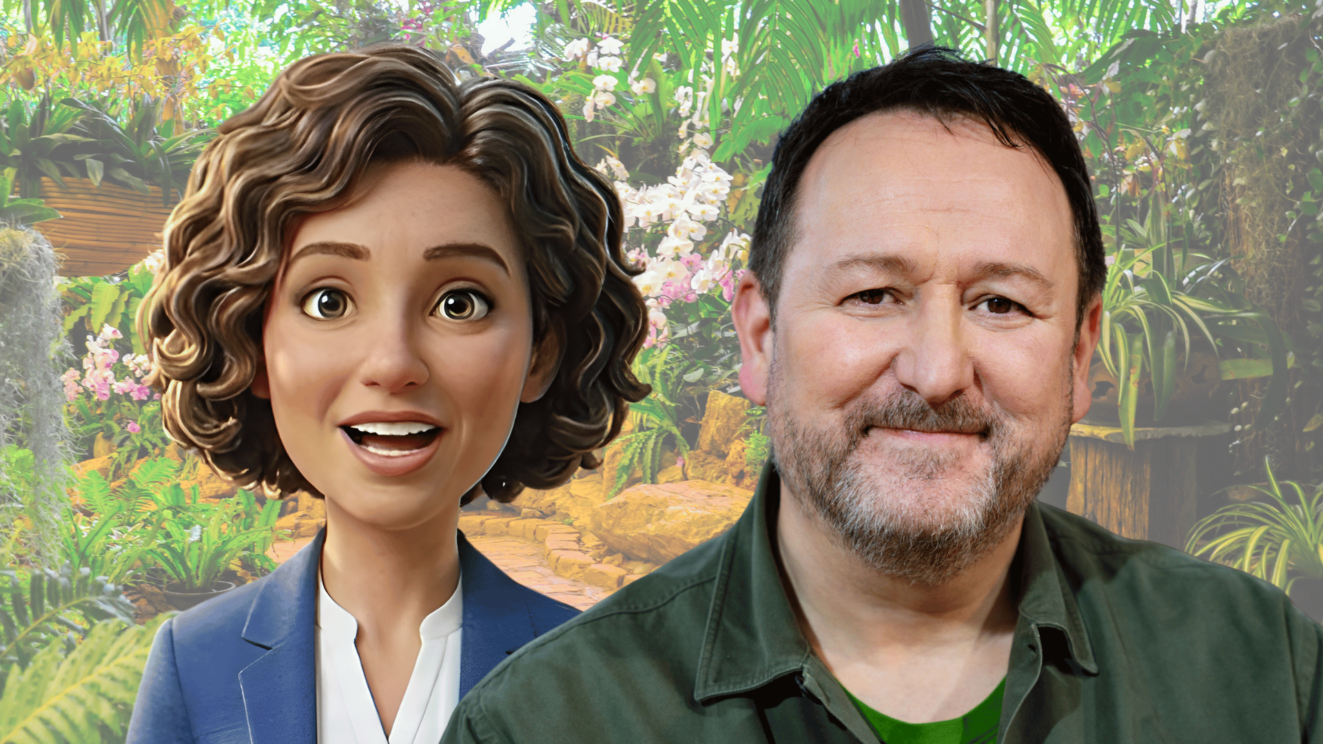 Image shows BBC Morning Live AI Avatar 'Ava' and gardening expert Mark Lane
