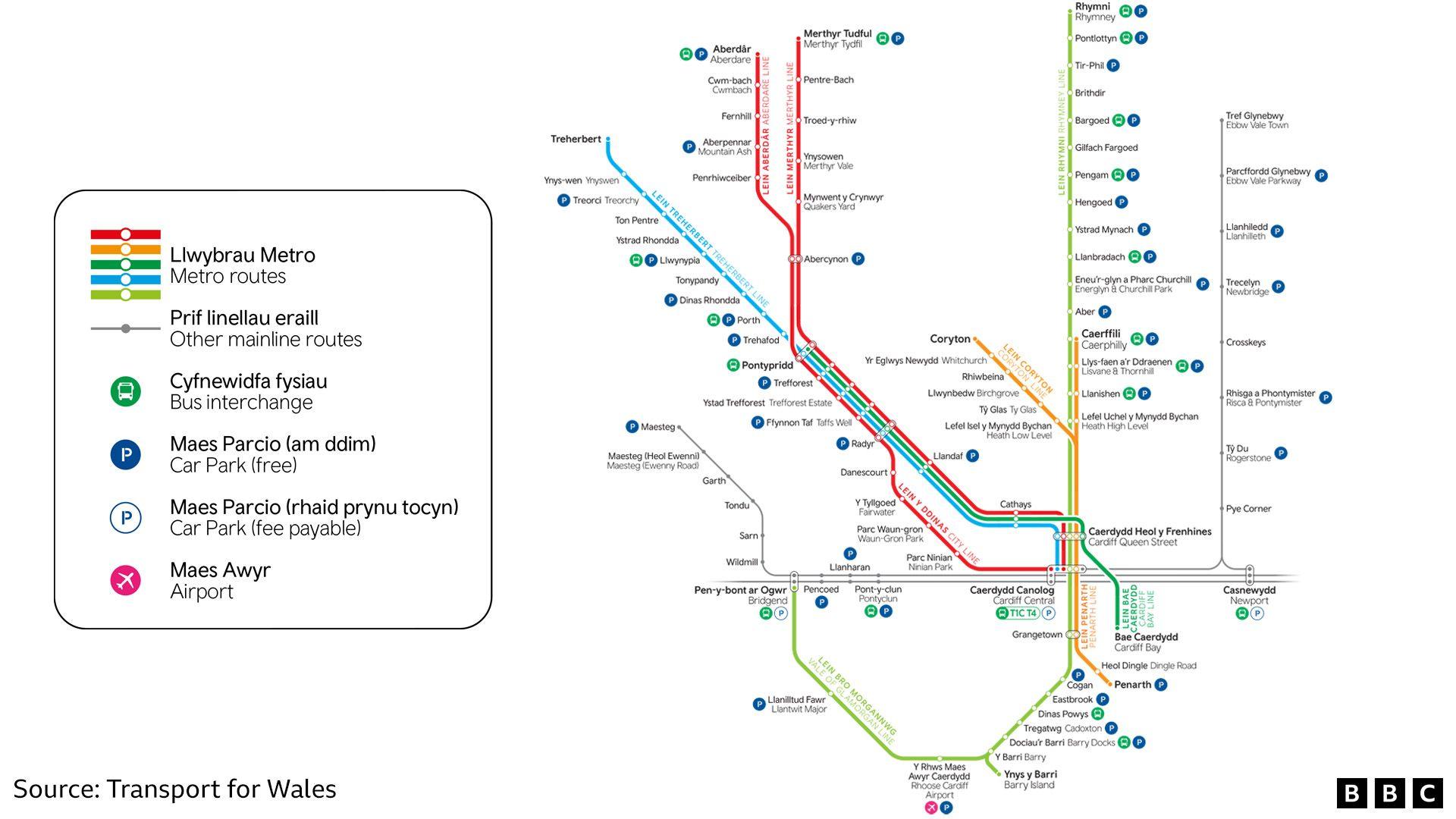 Transport for Wales map