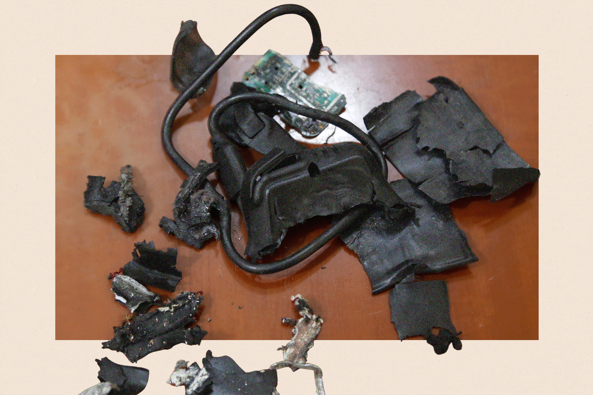 The remains of exploded pagers on display 