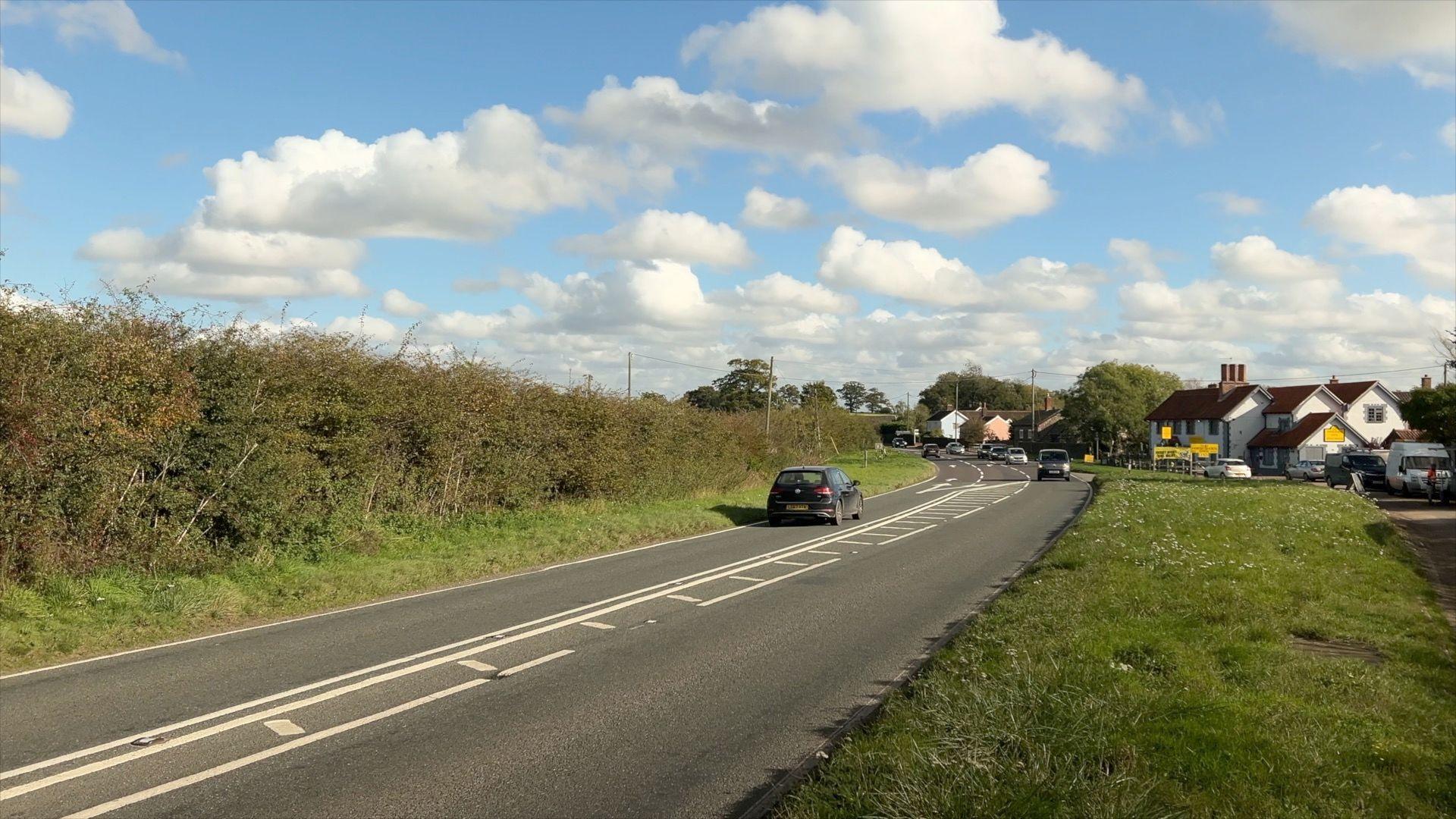 The A143 Bungay Road at Billingford near Diss