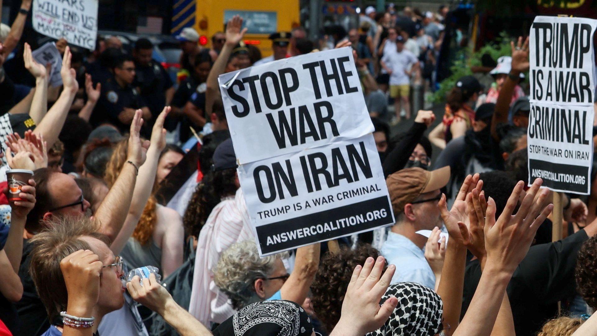 Demonstrators protest following U.S attack on Iran's nuclear sites and against Iran-Israel conflict.