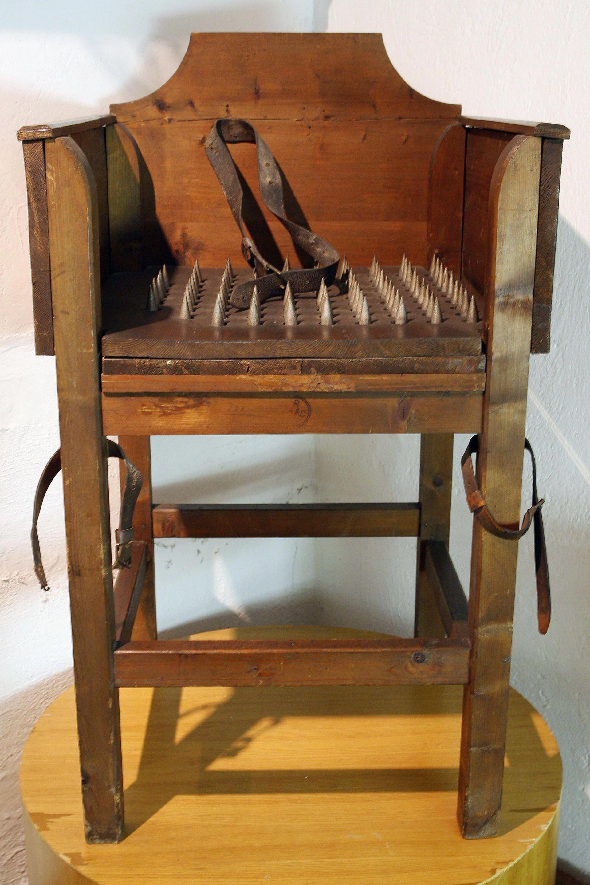 The torture chair, a chair with spikes which was used in Nuremberg and Regensberg until 1809 during interrogations, particulary during trials, is seen at the Criminal museum in Rome, 12 January 2006