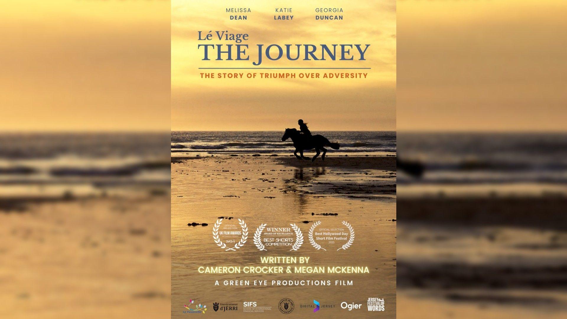 Lé Viage film poster with a horse on St Ouen's Bay