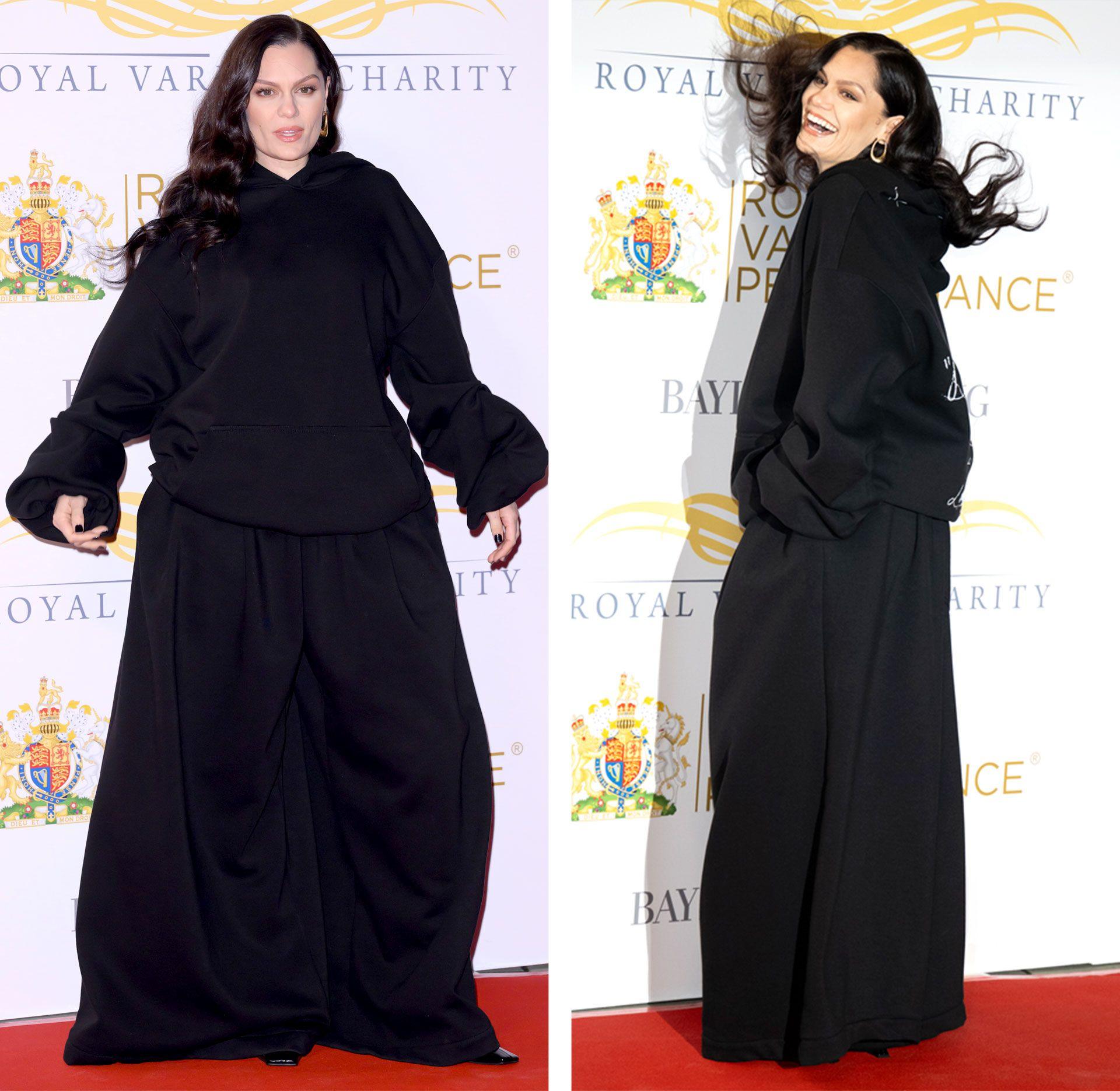 A composite image of singer Jessie J on the red carpet at the Royal Variety Performance showing of her black outfit