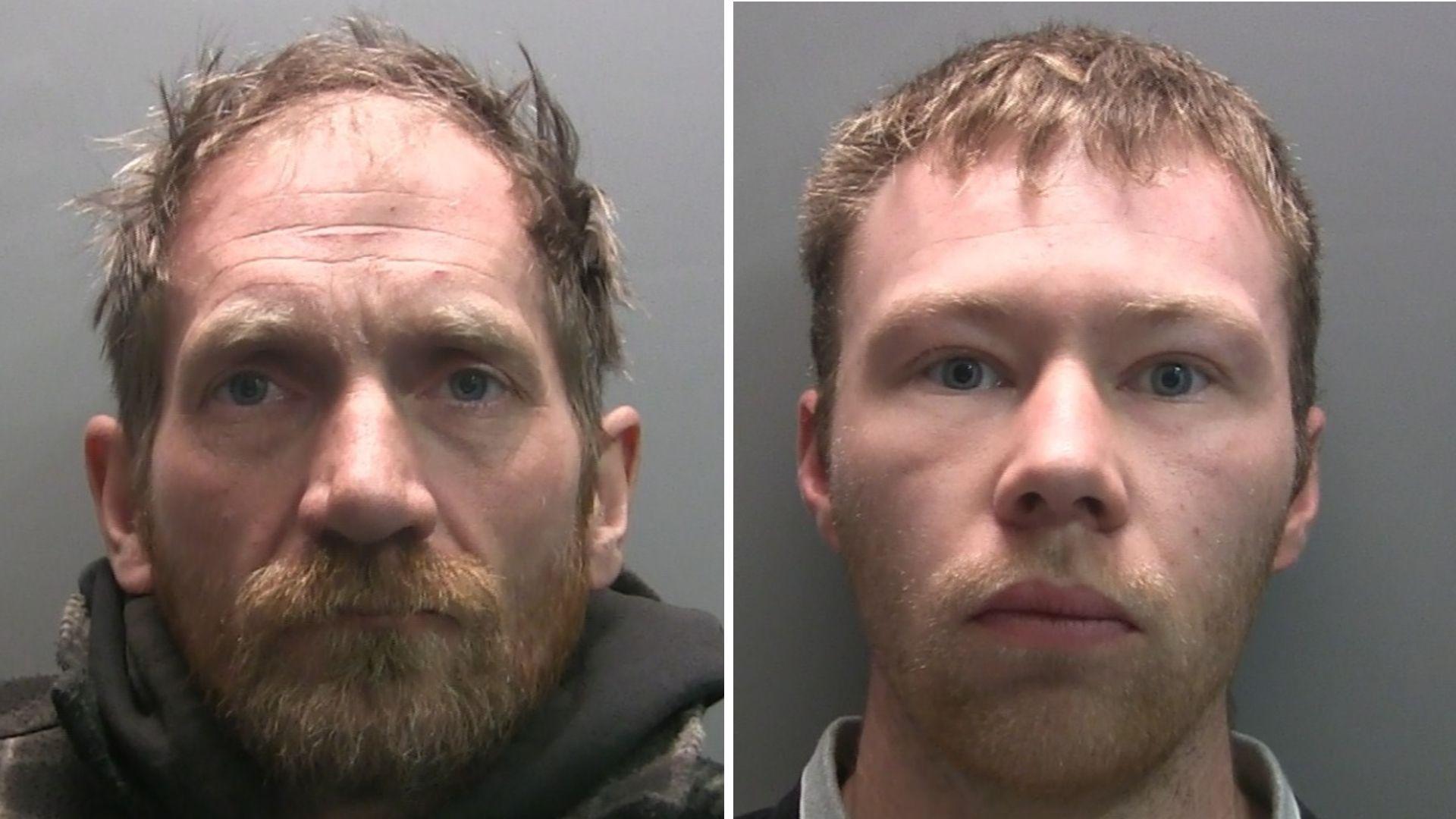 Mugshots of the men. Graham is balding with brown dishevelled hair and a ginger beard. Carruthers has short fair hair and a ginger stubble beard.