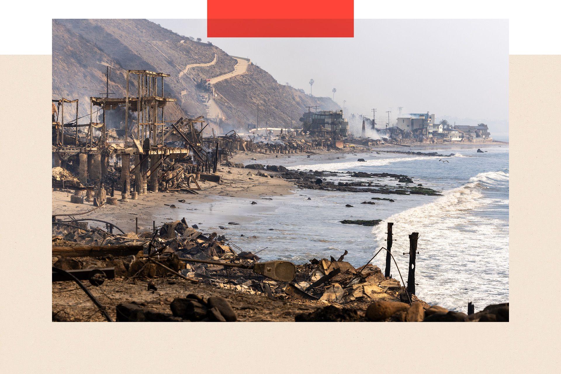 Burnt-out properties on the seafront