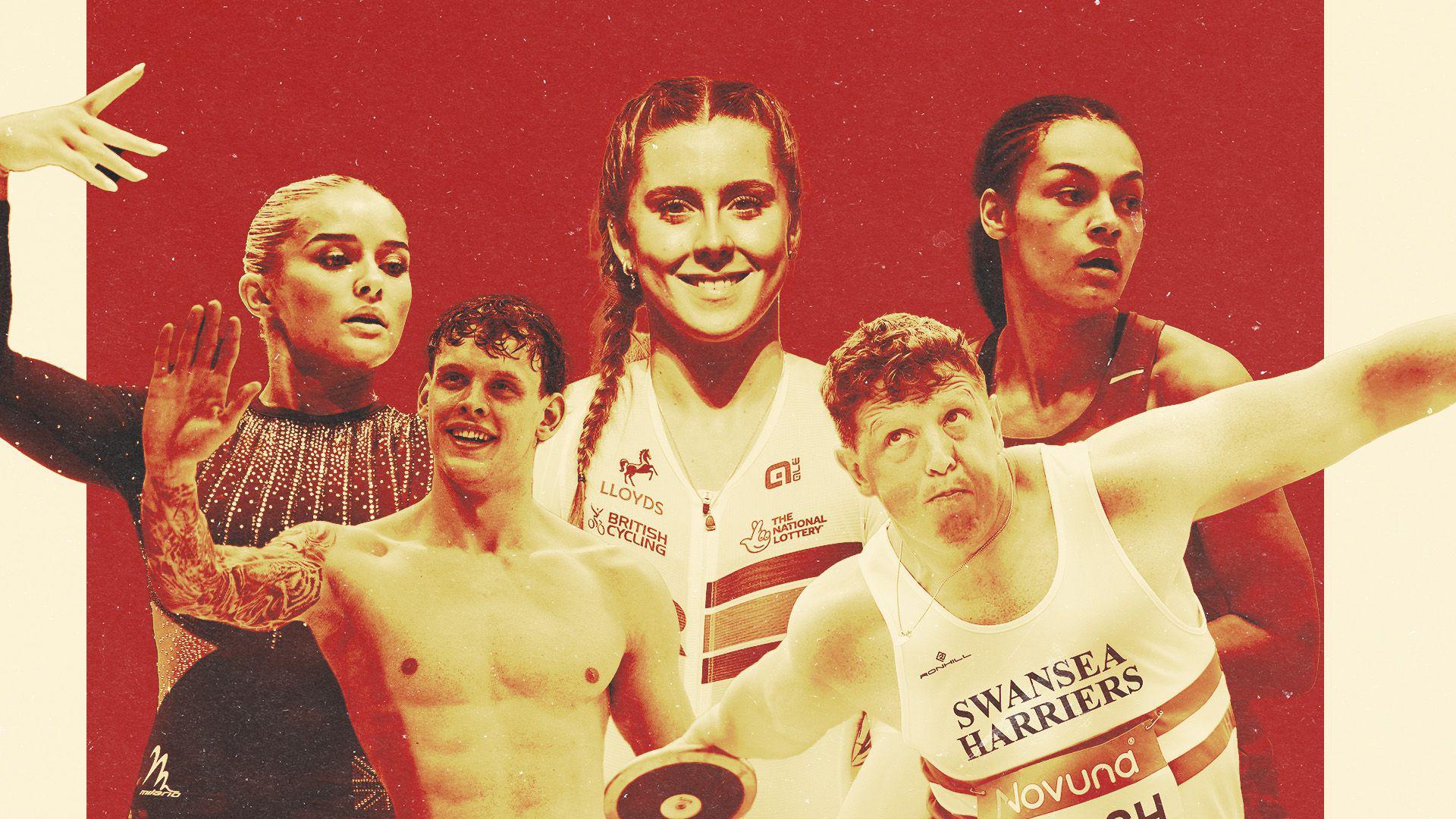 Gymnast Ruby Evans, swimmer Matt Richards, cyclist Emma Finucane, discus thrower Harrison Walsh and netball player Caris Morgan