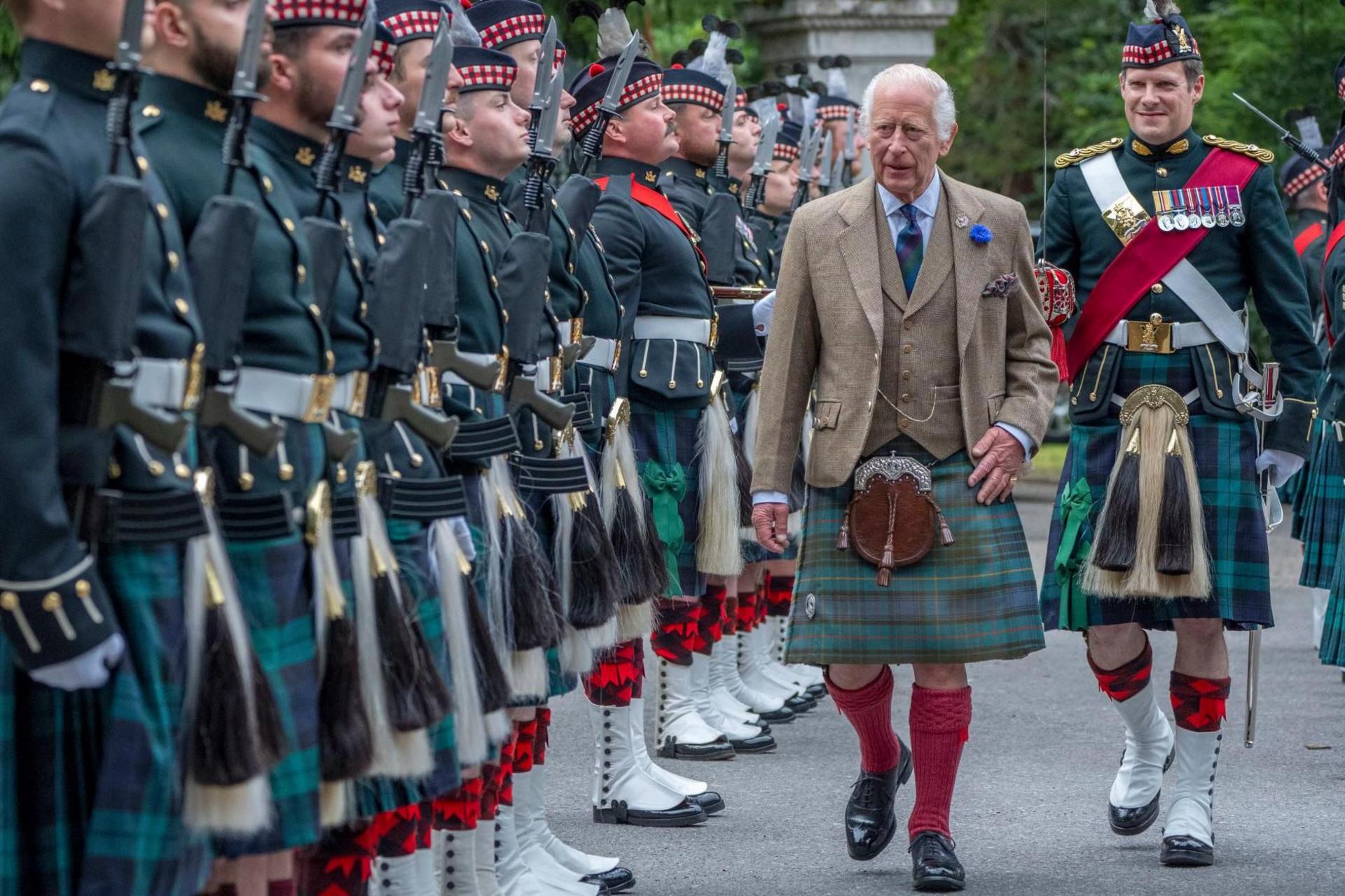 King Charles III inspects the Balaklava Company at Balmoral