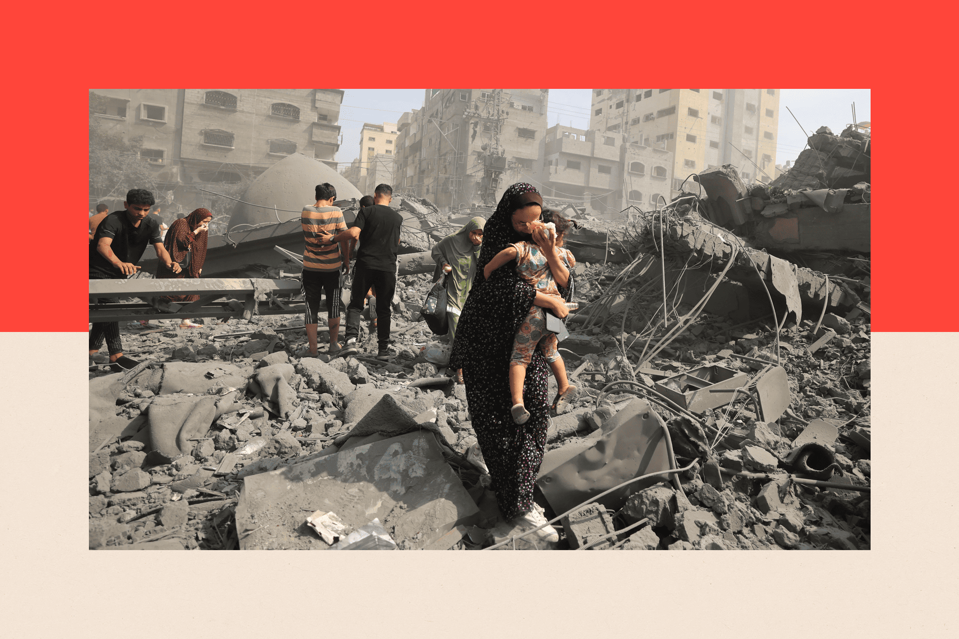 Palestinians evacuate the area following an Israeli airstrike on the Sousi mosque in Gaza City