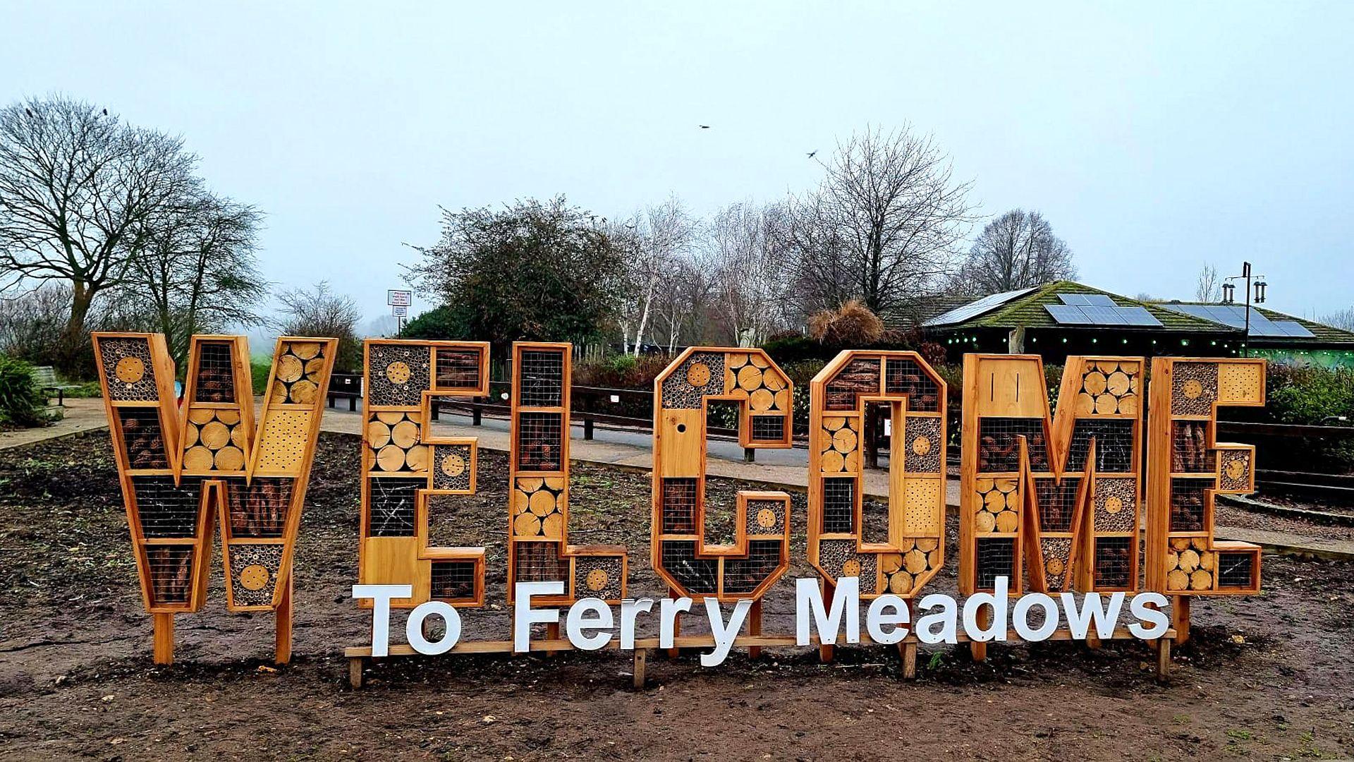 Sign saying "Welcome to Ferry Meadows"