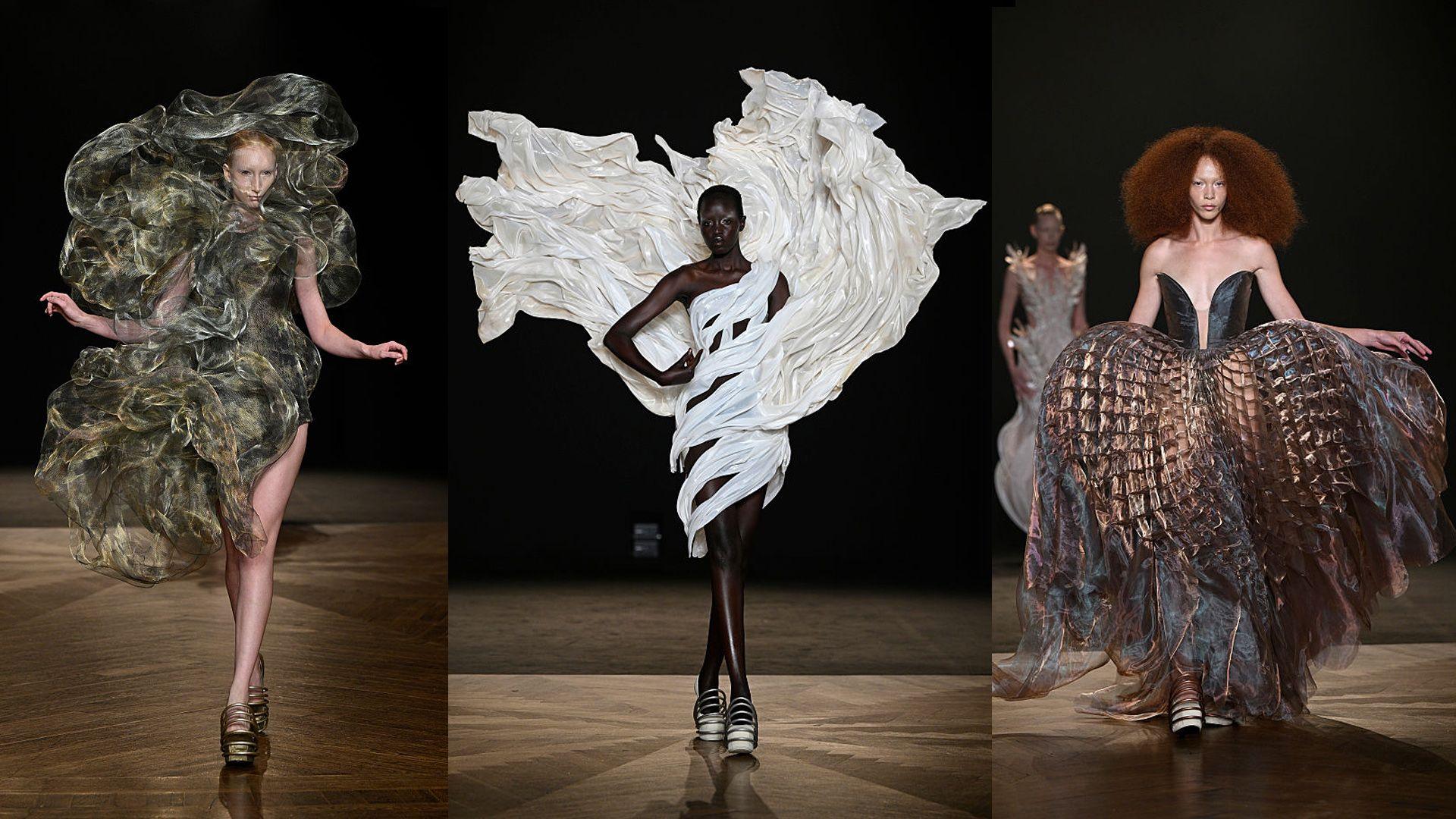 three models wearing sea inspired outfits