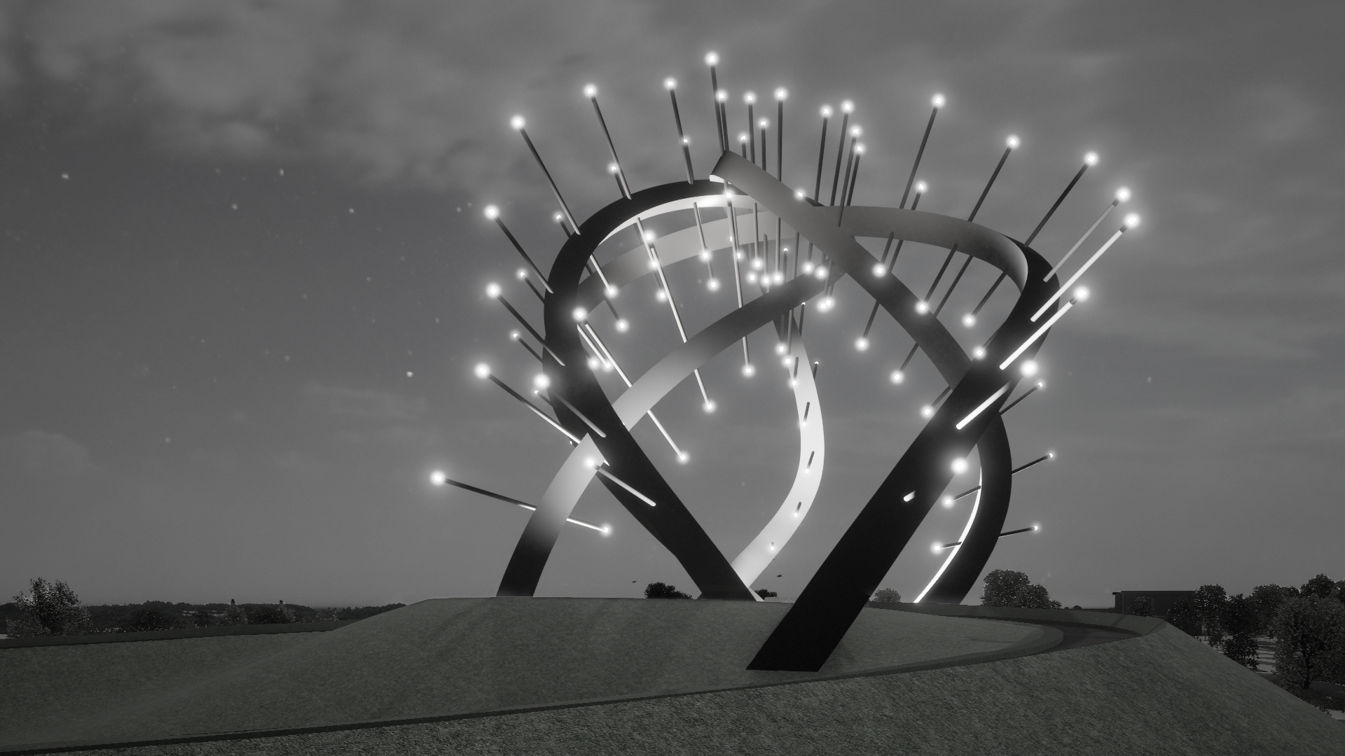 A view of how the Star of Caledonia might look at night with its spiral structure and spikes of light